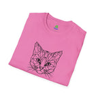 Geometric Cat T-Shirt - Minimal Line Art Cat Face Tee - 100% Cotton