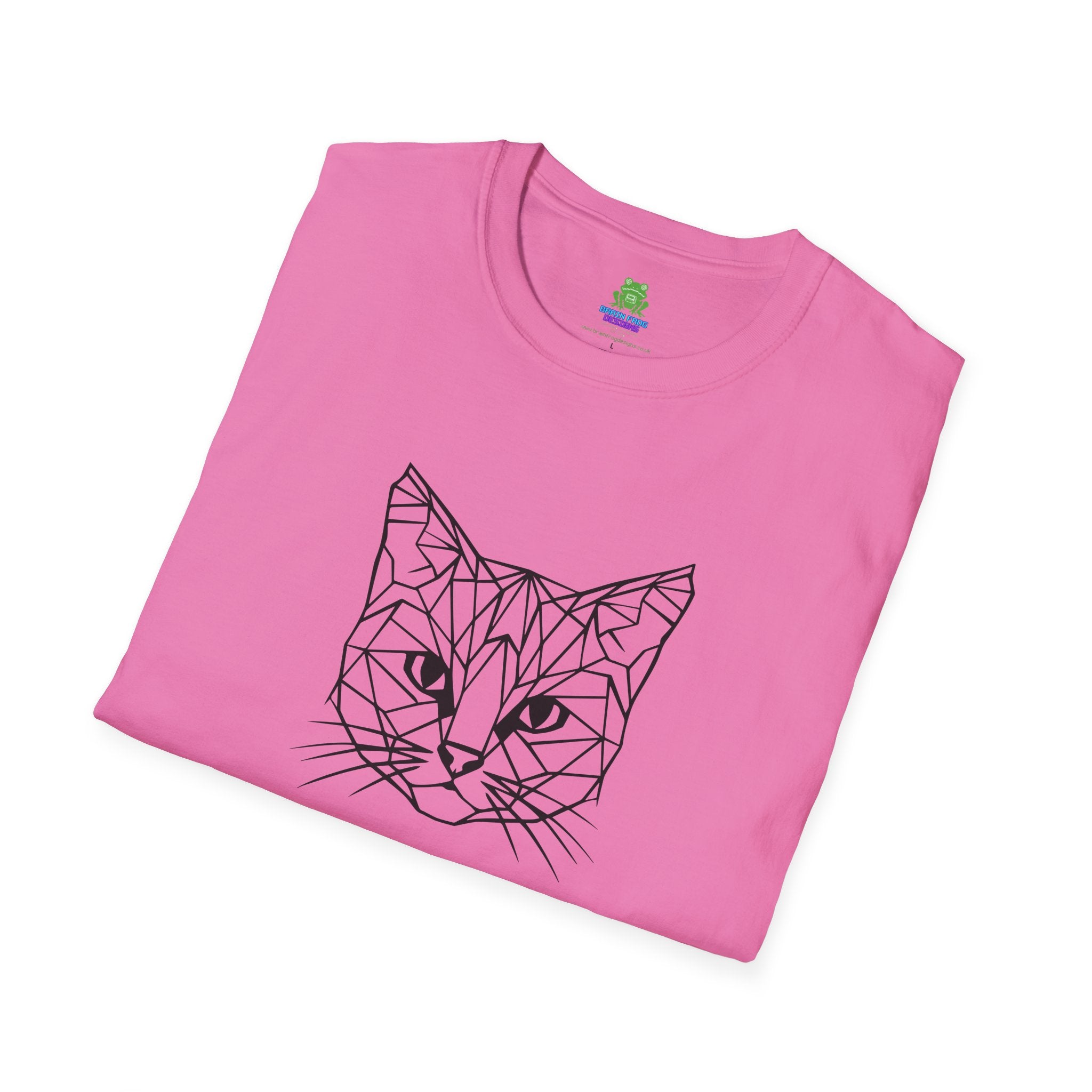 Geometric Cat T-Shirt - Minimal Line Art Cat Face Tee - 100% Cotton