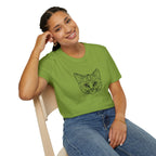 Geometric Cat T-Shirt - Minimal Line Art Cat Face Tee - 100% Cotton