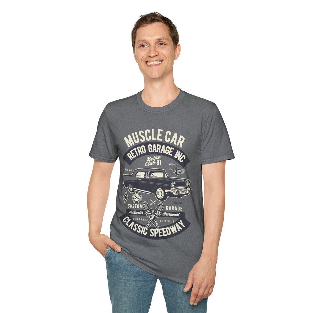 Retro Garage Muscle Car T-Shirt - Classic Speedway Vintage Auto Tee -100% Cotton