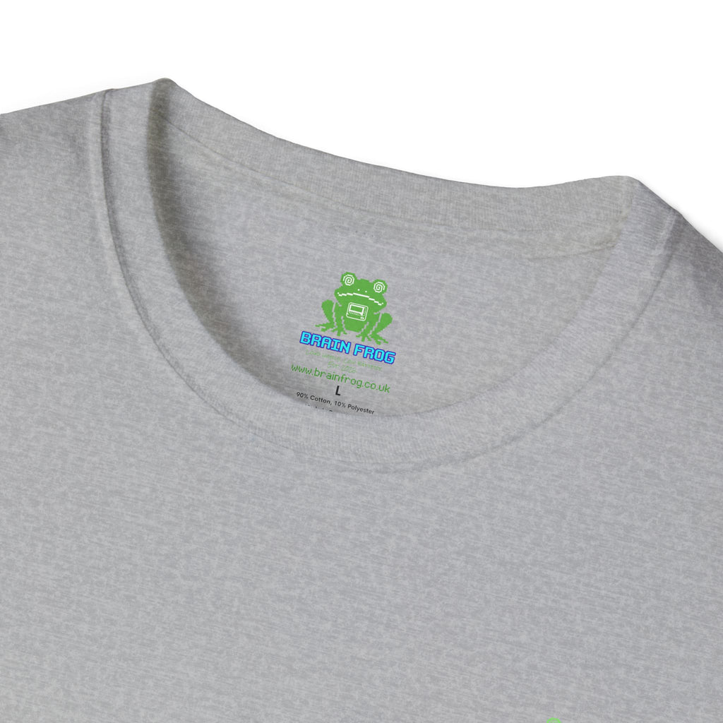 Brain Frog Design Signature T-Shirt - Small Green Brain Frog Logo Tee (Front Chest & Sleeve) - 100% Cotton