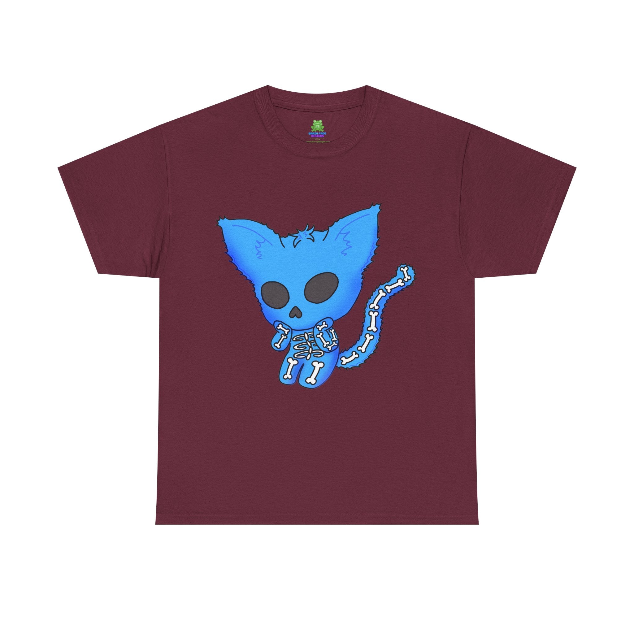 Blue Skeleton Cat Graphic Tee - Cute Creepy Kitty Shirt - 100% Cotton