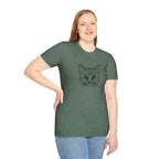 Geometric Cat T-Shirt - Minimal Line Art Cat Face Tee - 100% Cotton