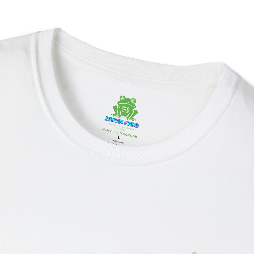 Brain Frog Design Signature T-Shirt - Small Green Brain Frog Logo Tee (Front Chest & Sleeve) - 100% Cotton