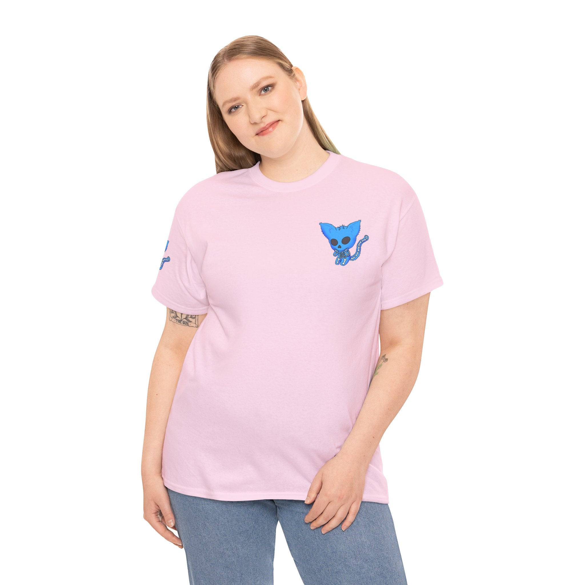 Blue Skeleton Cat Graphic Tee - Cute Creepy Kitty Shirt - 100% Cotton