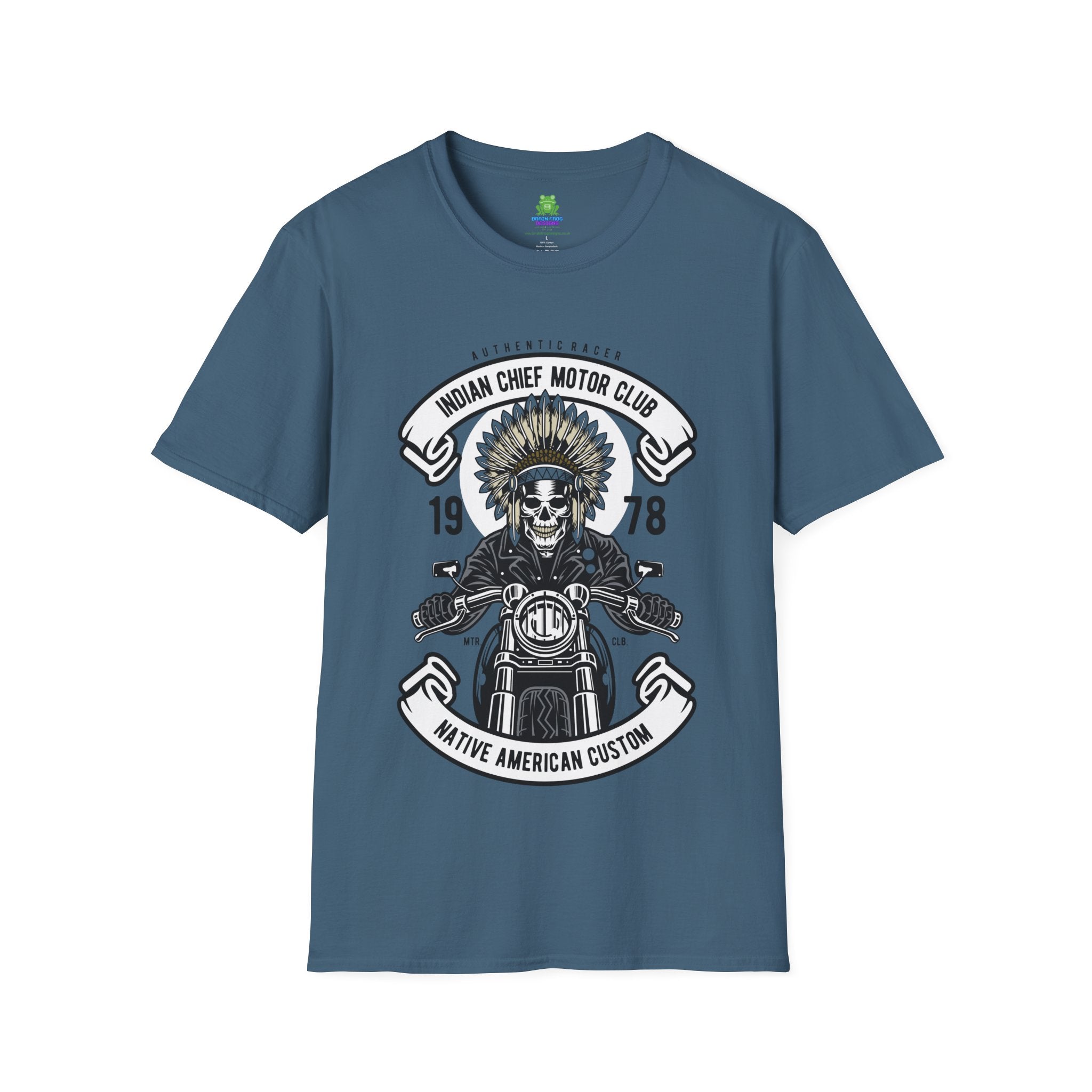 Motorcycle Club T-Shirt - 'Indian Chief Motor Club' Vintage Skull Rider Tee - 100% Cotton