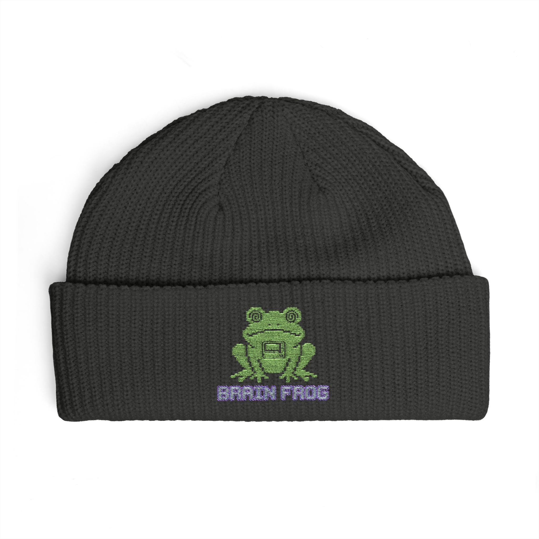 Embroidered 'Brain Frog' Cuff Beanie Hat