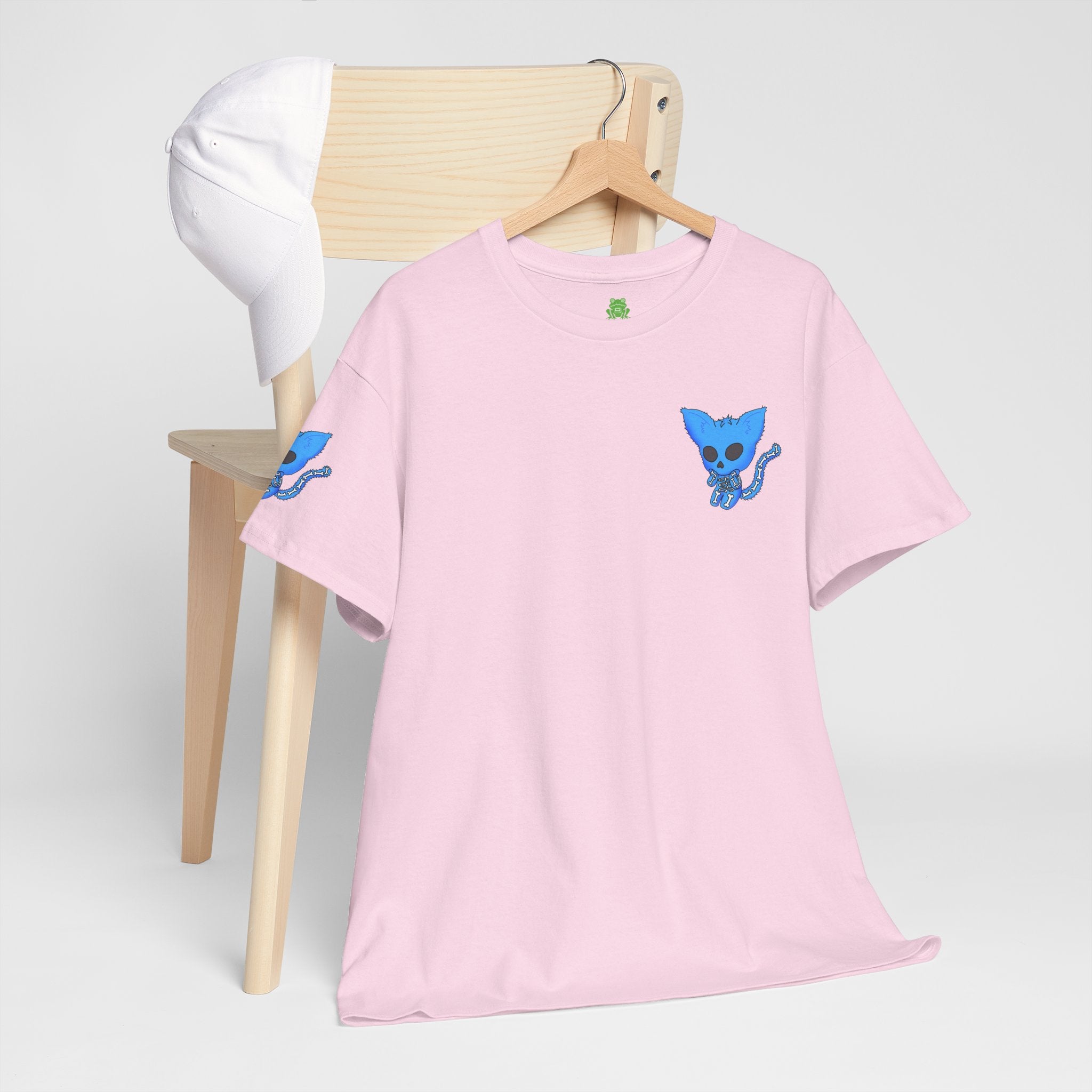 Blue Skeleton Cat Graphic Tee - Cute Creepy Kitty Shirt - 100% Cotton