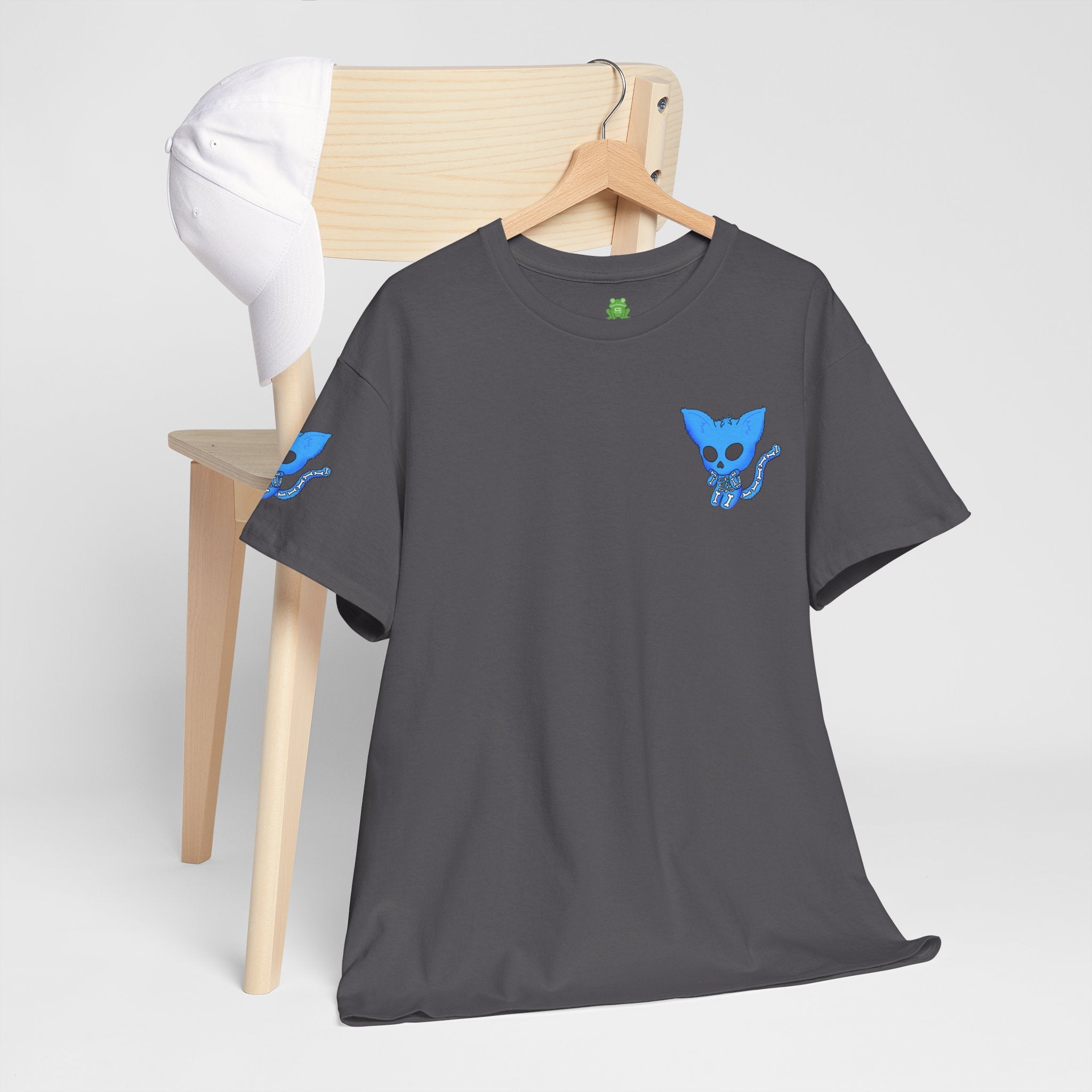 Blue Skeleton Cat Graphic Tee - Cute Creepy Kitty Shirt - 100% Cotton