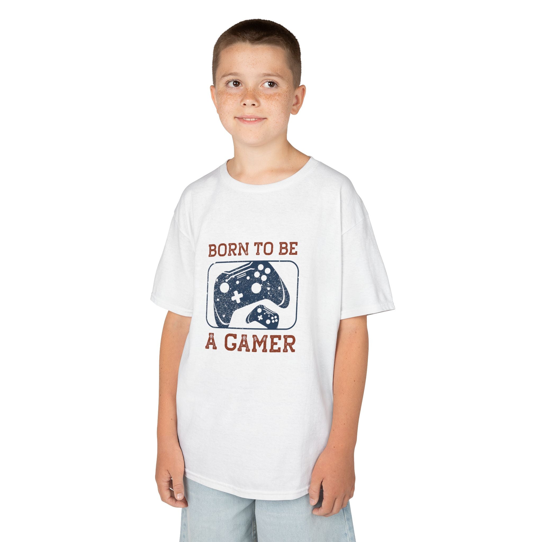 Kids Tee - "Born to Be a Gamer" Retro Game Controller Shirt - 100% Cotton / Cotton Blend