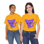 Purple Skeleton Cat Graphic Tee - Cute Creepy Kitty Shirt - 100% Cotton
