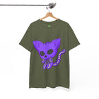 Purple Skeleton Cat Graphic Tee - Cute Creepy Kitty Shirt - 100% Cotton