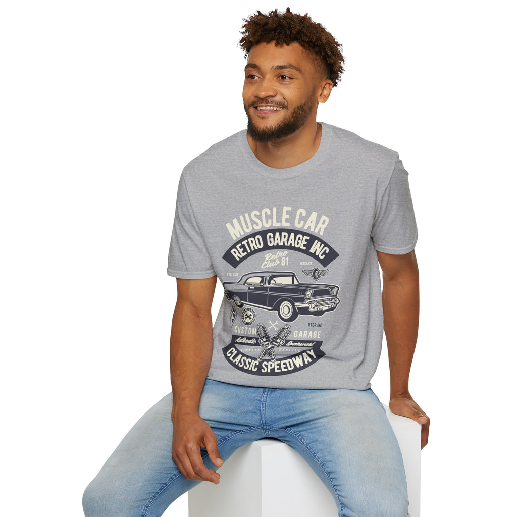 Retro Garage Muscle Car T-Shirt - Classic Speedway Vintage Auto Tee -100% Cotton