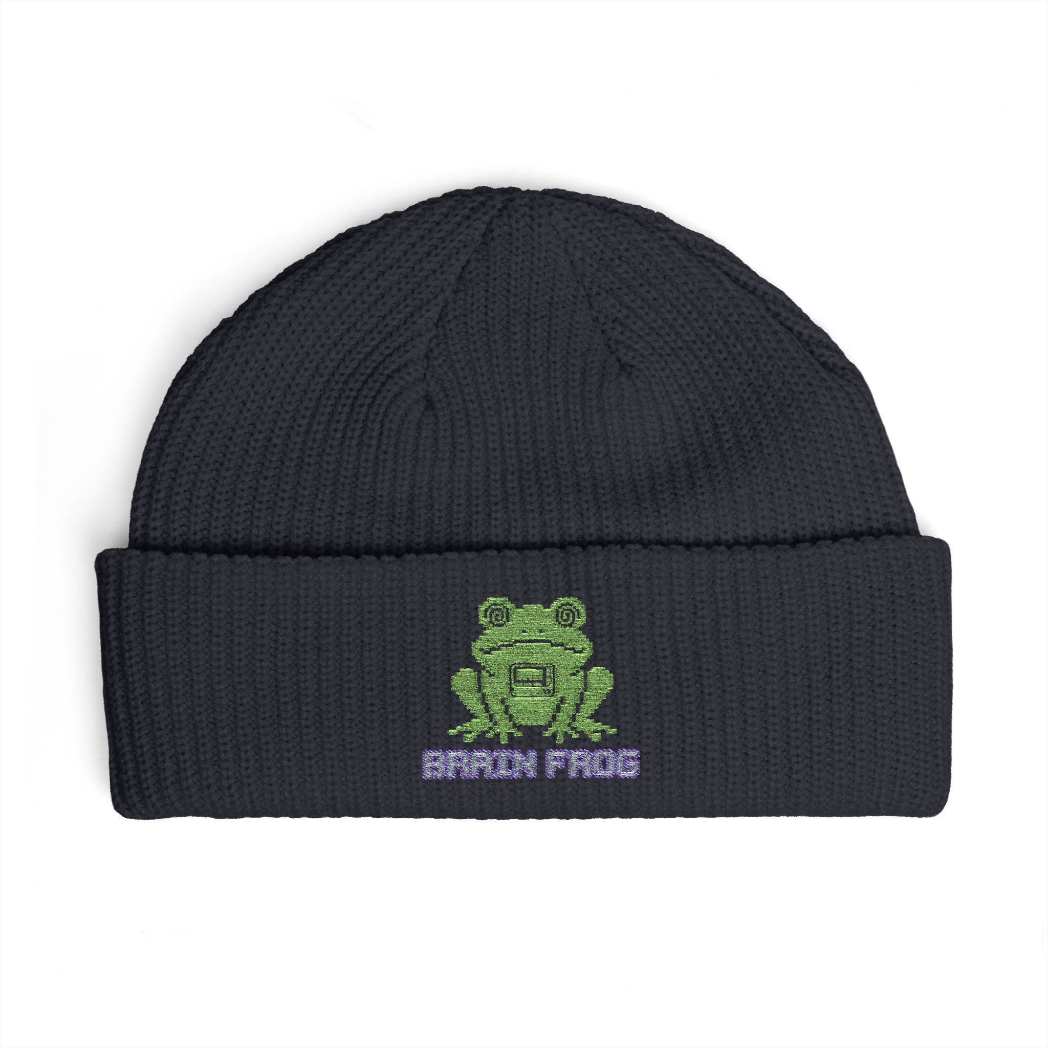 Embroidered 'Brain Frog' Cuff Beanie Hat