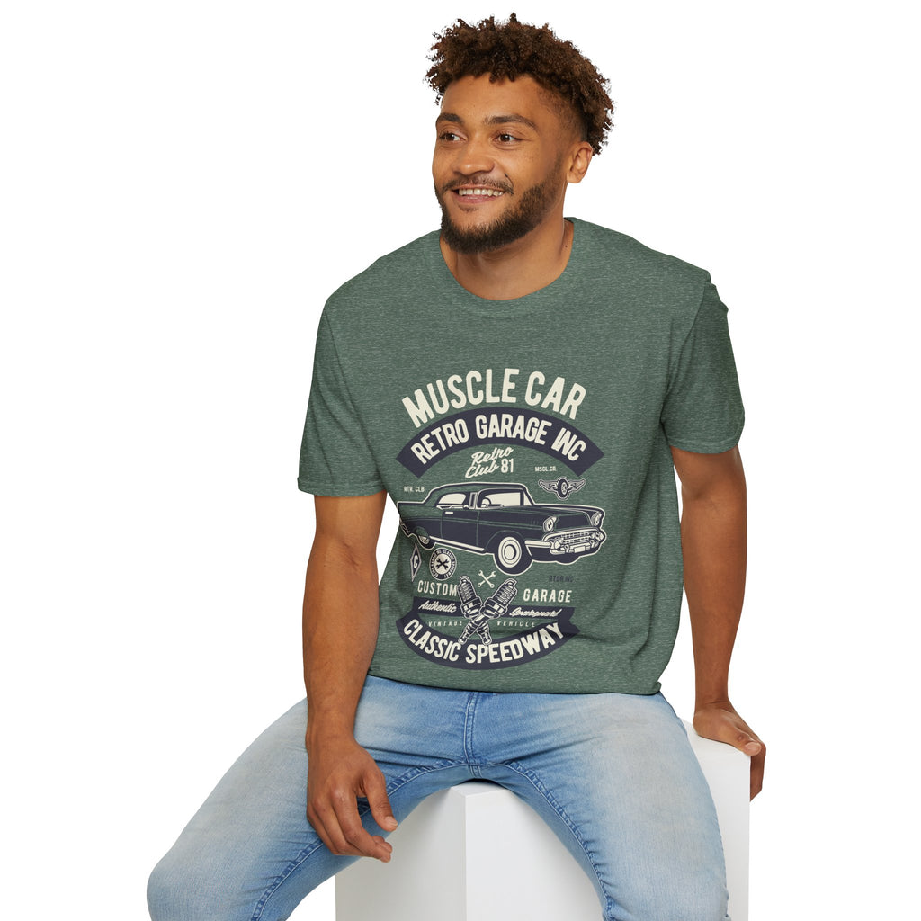 Retro Garage Muscle Car T-Shirt - Classic Speedway Vintage Auto Tee -100% Cotton