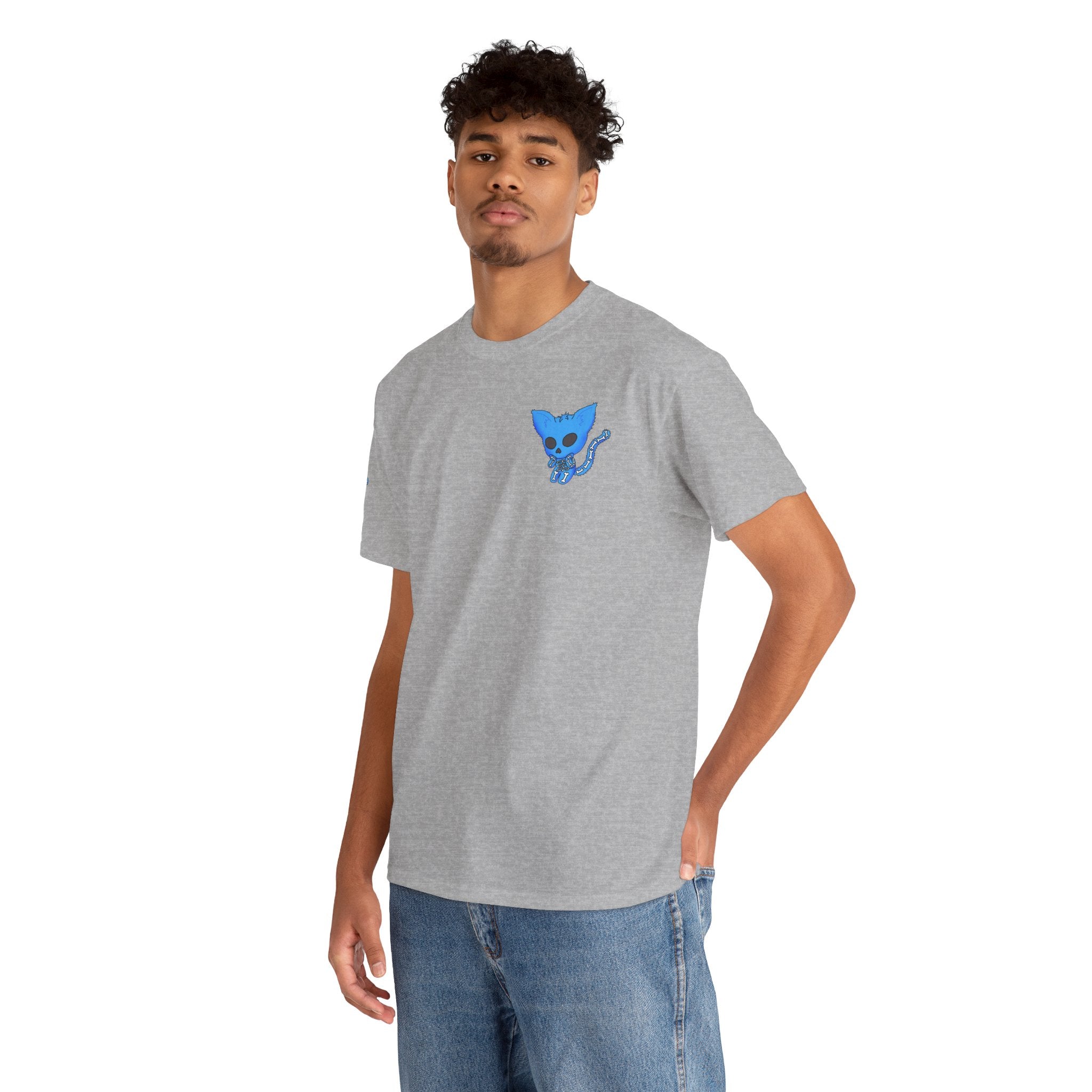 Blue Skeleton Cat Graphic Tee - Cute Creepy Kitty Shirt - 100% Cotton