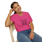 Geometric Cat T-Shirt - Minimal Line Art Cat Face Tee - 100% Cotton