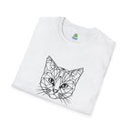 Geometric Cat T-Shirt - Minimal Line Art Cat Face Tee - 100% Cotton
