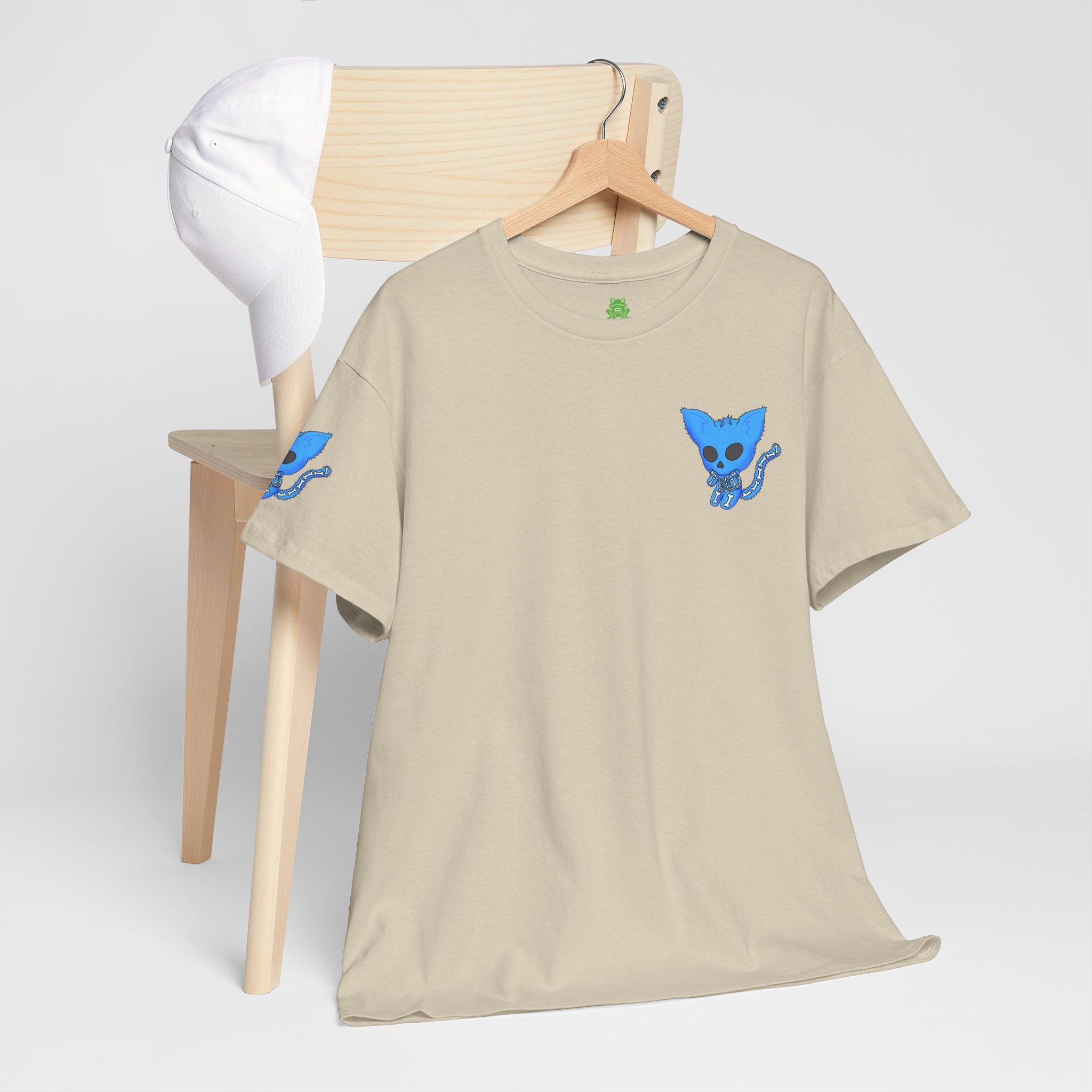 Blue Skeleton Cat Graphic Tee - Cute Creepy Kitty Shirt - 100% Cotton