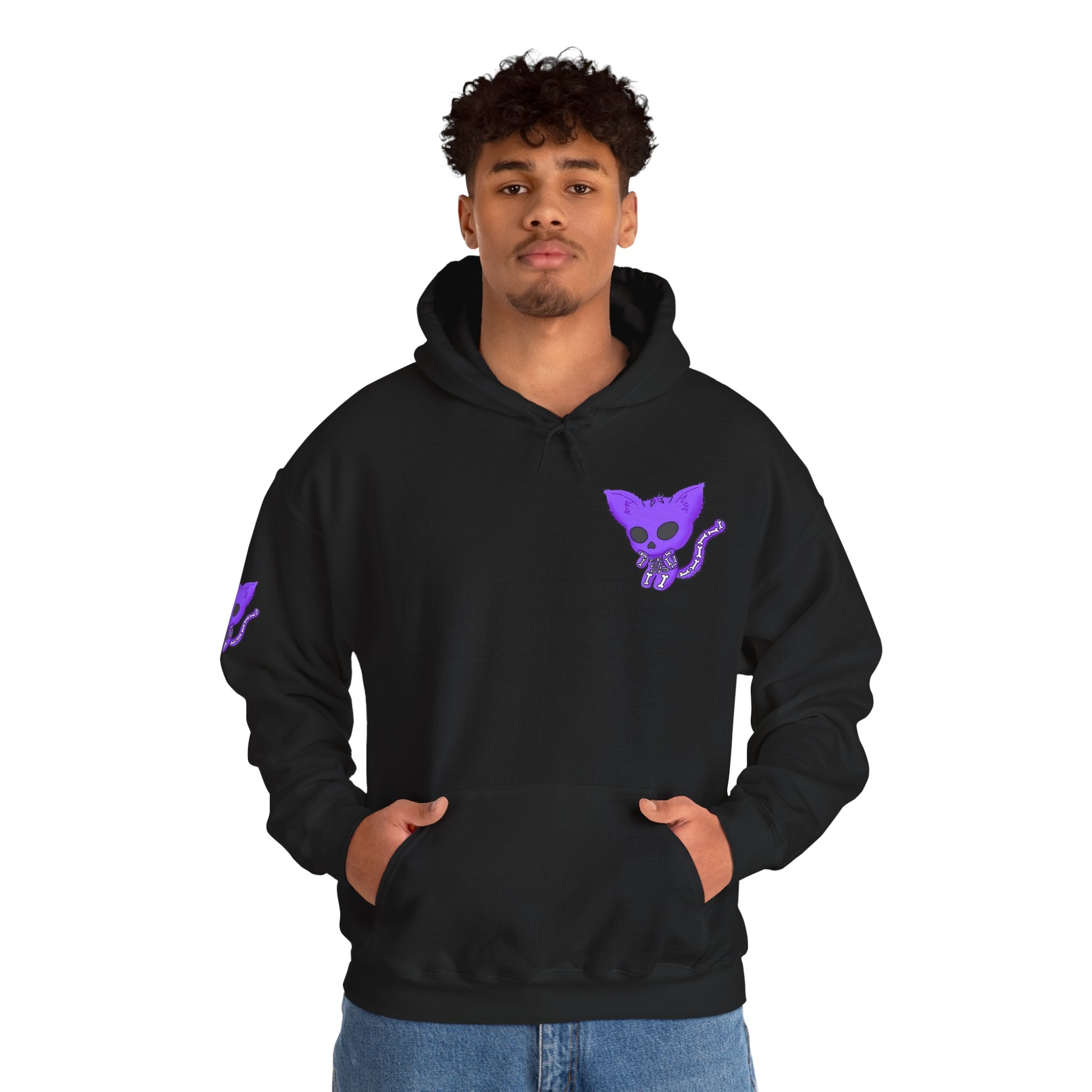 Purple Skeleton Cat Hoodie – Cute Spooky Graphic Sweatshirt - Unique Brand Design