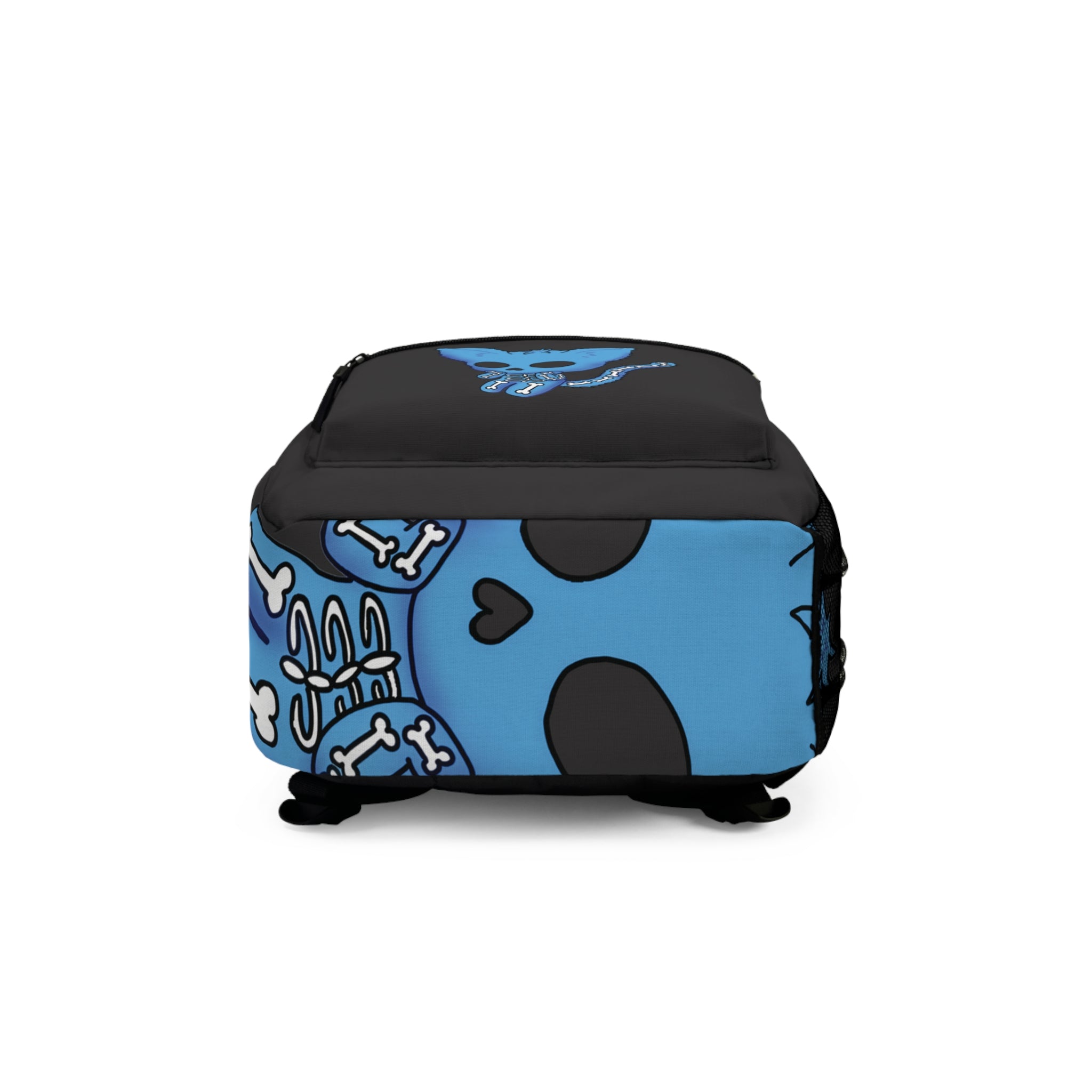 Blue / Black Skeleton Cat Backpack - Cute Spooky Skull Kitty School Bag