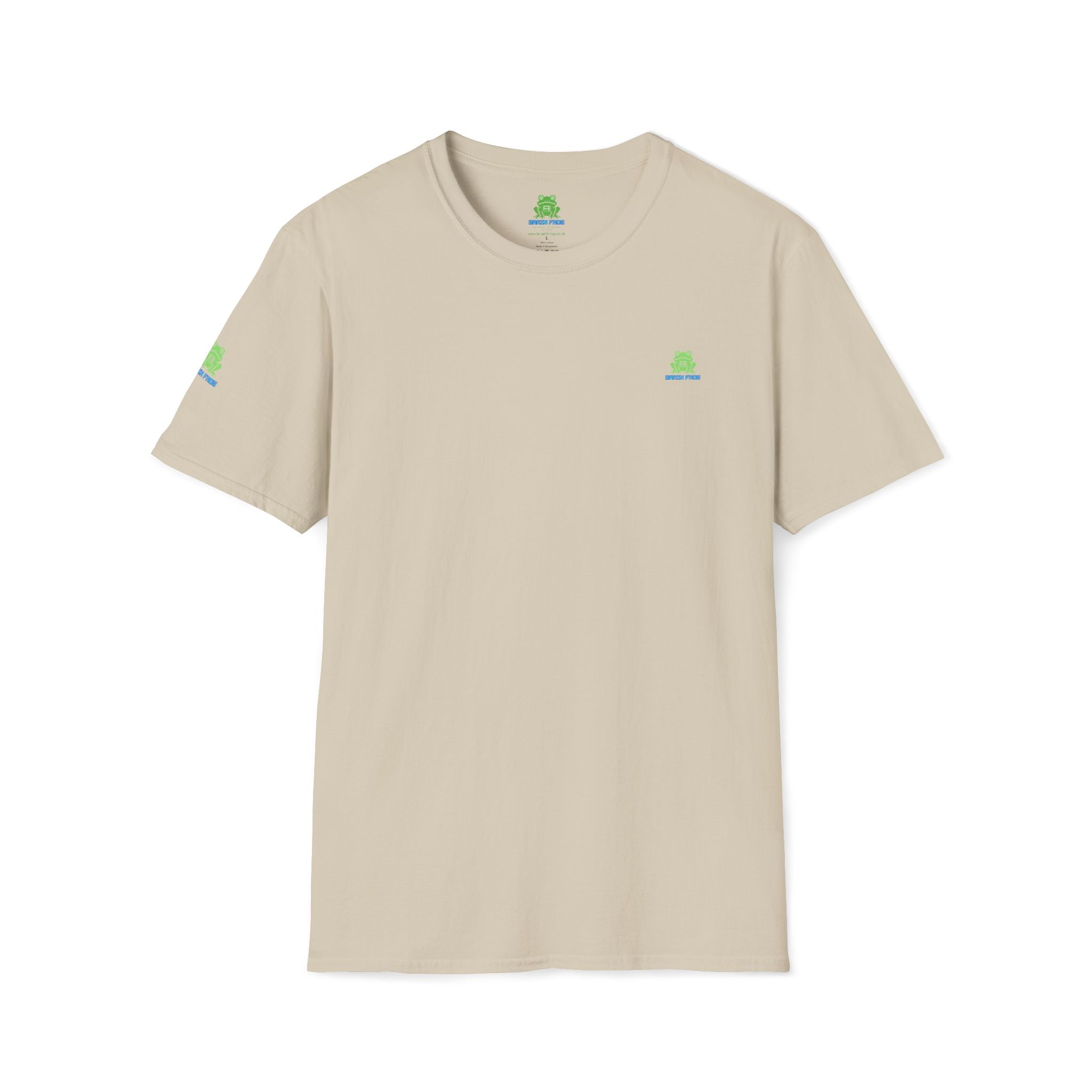 Brain Frog Design Signature T-Shirt - Small Green Brain Frog Logo Tee (Front Chest & Sleeve) - 100% Cotton