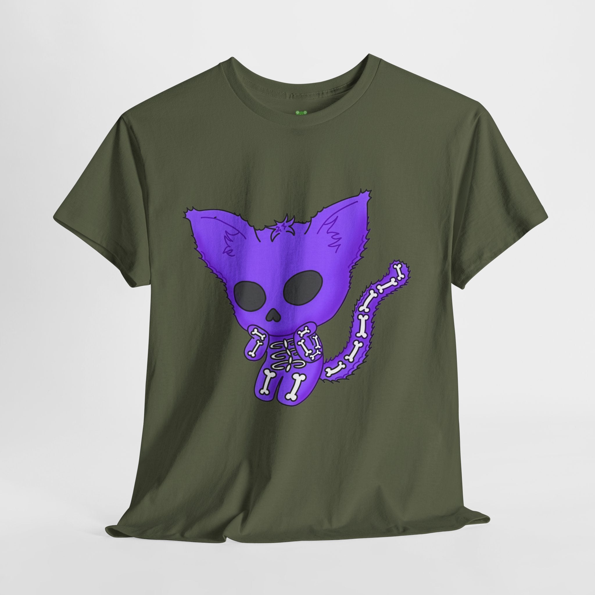 Purple Skeleton Cat Graphic Tee - Cute Creepy Kitty Shirt - 100% Cotton