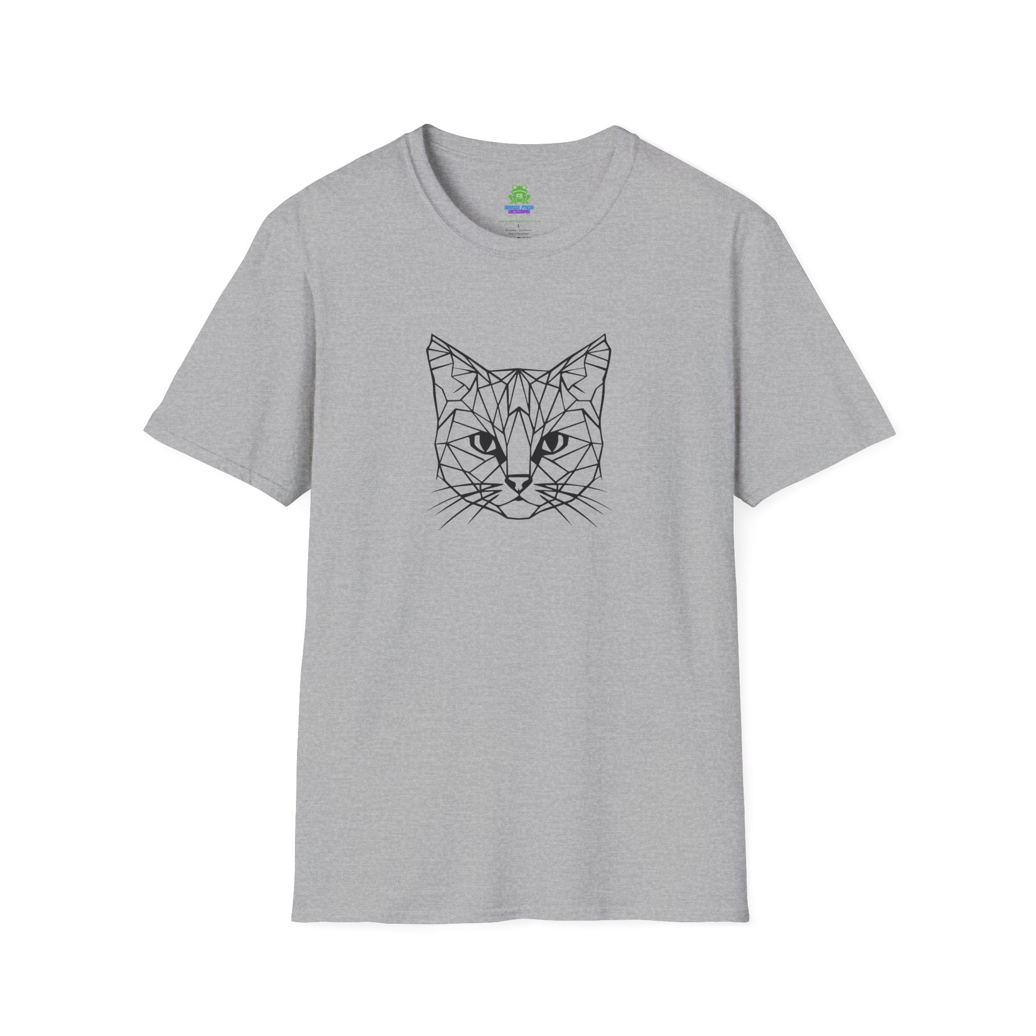 Geometric Cat T-Shirt - Minimal Line Art Cat Face Tee - 100% Cotton