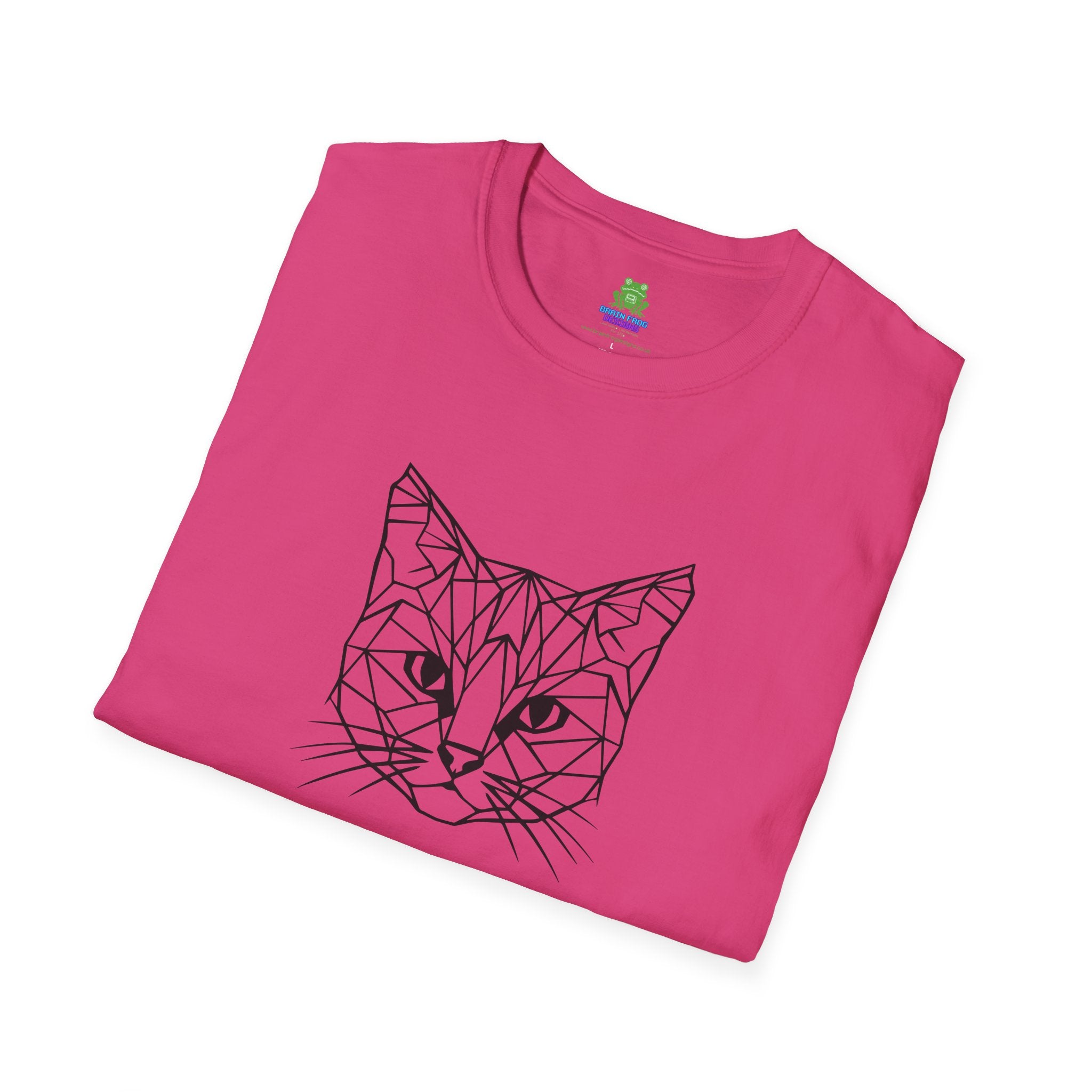 Geometric Cat T-Shirt - Minimal Line Art Cat Face Tee - 100% Cotton