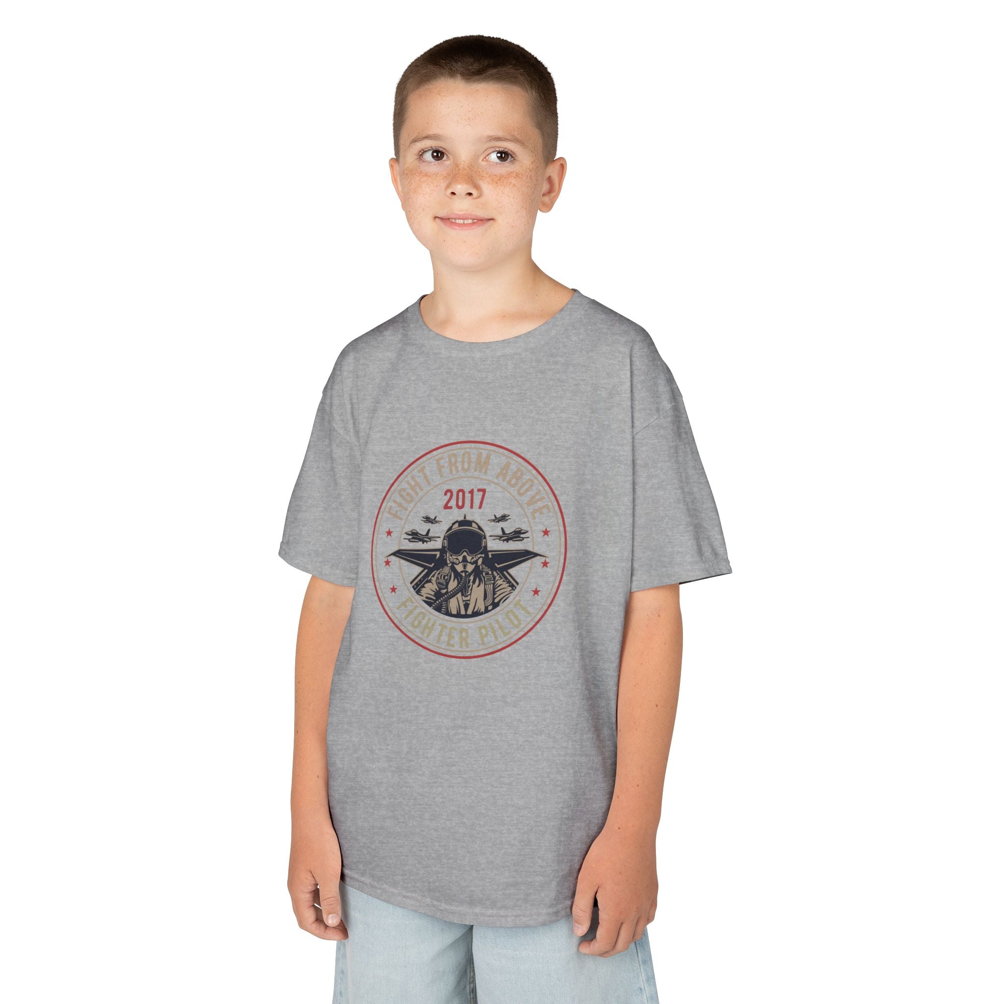 Kids T-Shirt - 'Flight From Above 2017 Fighter Pilot' Vintage Airplane Design - 100% Cotton / Cotton Blend