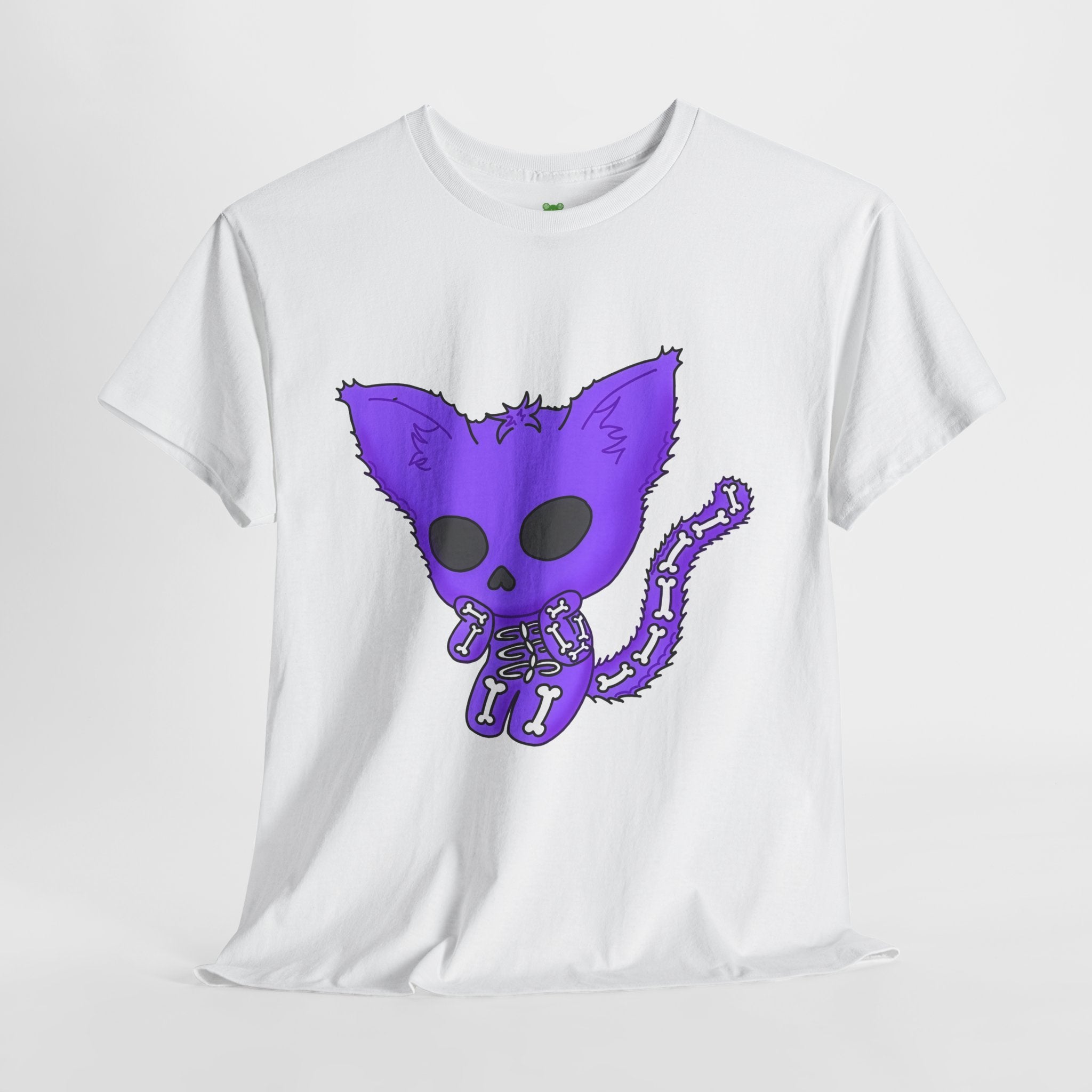 Purple Skeleton Cat Graphic Tee - Cute Creepy Kitty Shirt - 100% Cotton