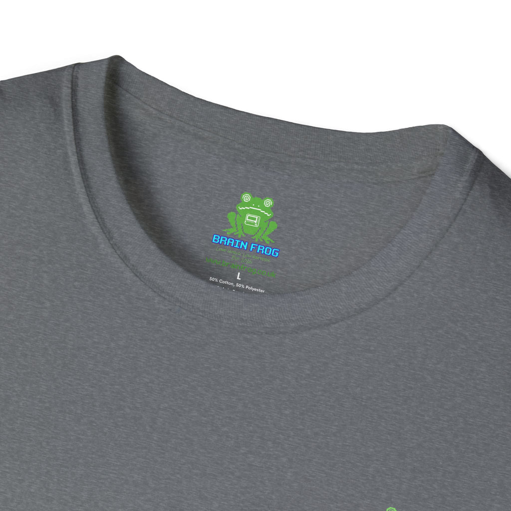 Brain Frog Design Signature T-Shirt - Small Green Brain Frog Logo Tee (Front Chest & Sleeve) - 100% Cotton