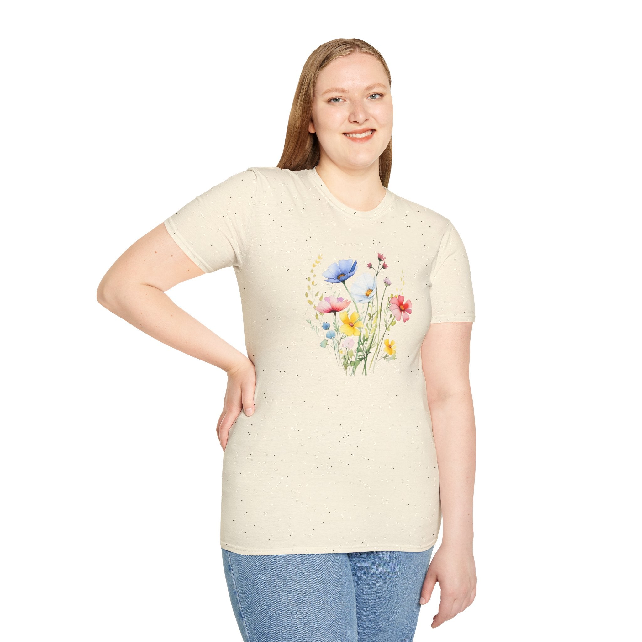 Floral Wildflower Bouquet T-Shirt - Pastel Garden Graphic Tee - 100% Cotton