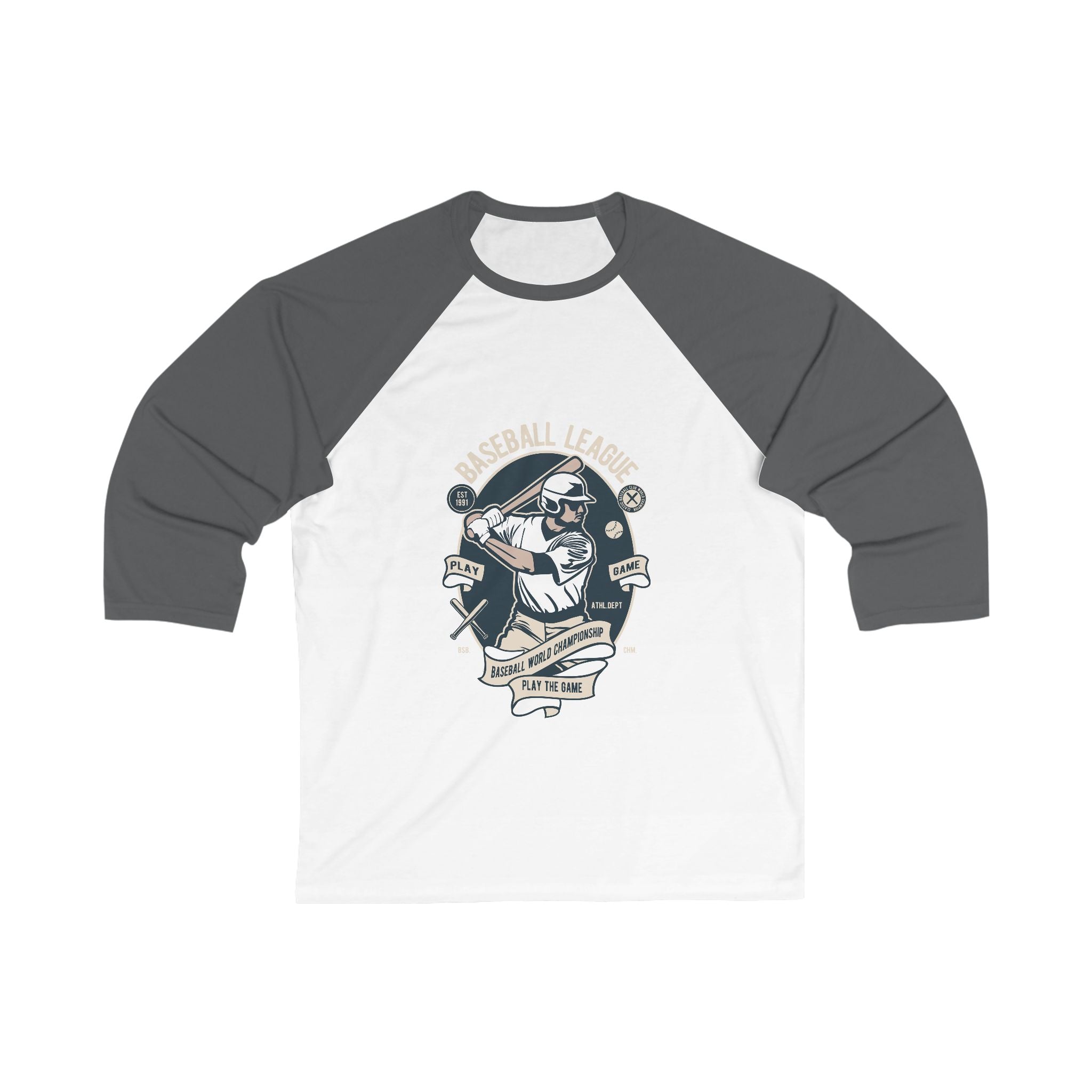 Baseball League Raglan Tee – Vintage Batter Graphic 3/4 Sleeve