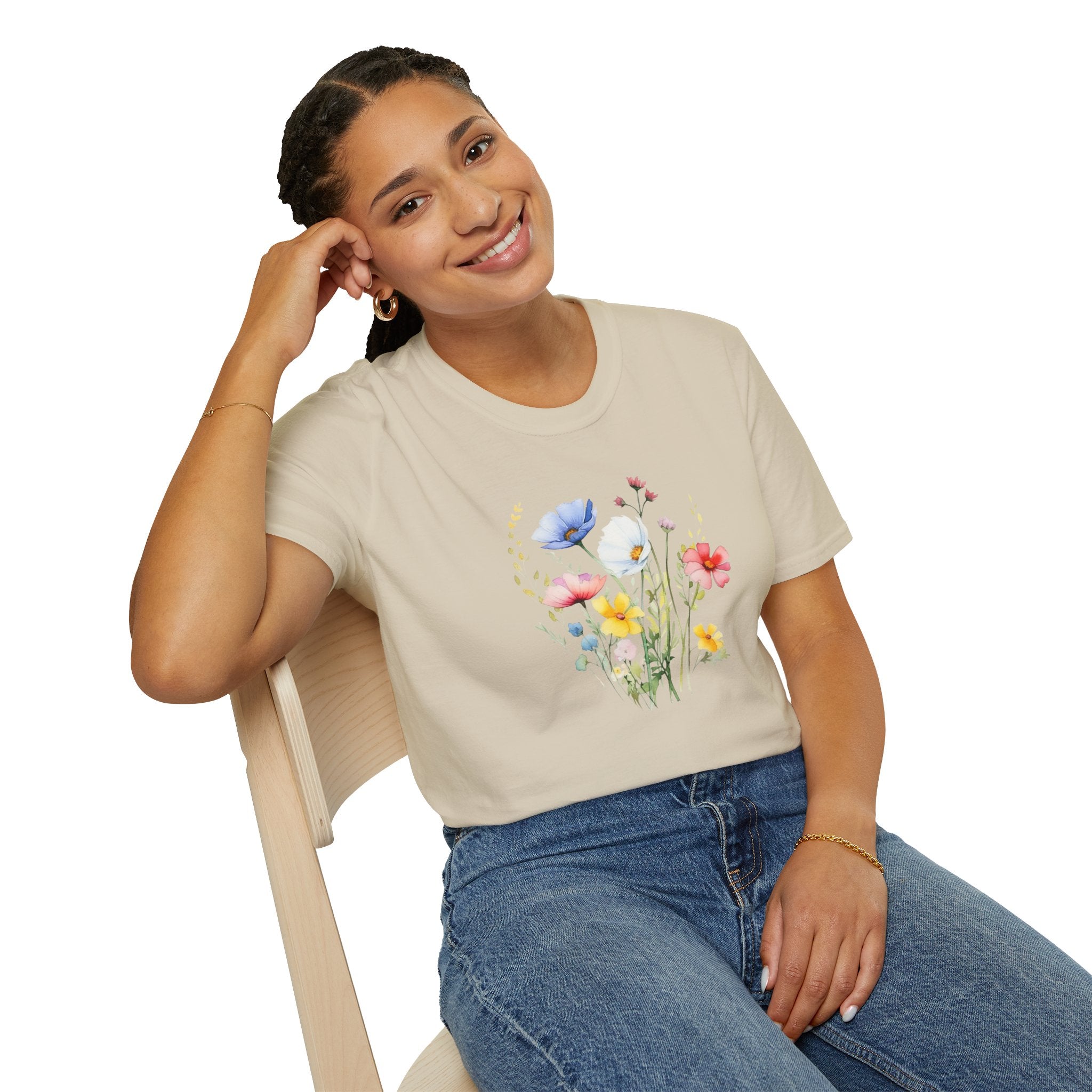 Floral Wildflower Bouquet T-Shirt - Pastel Garden Graphic Tee - 100% Cotton