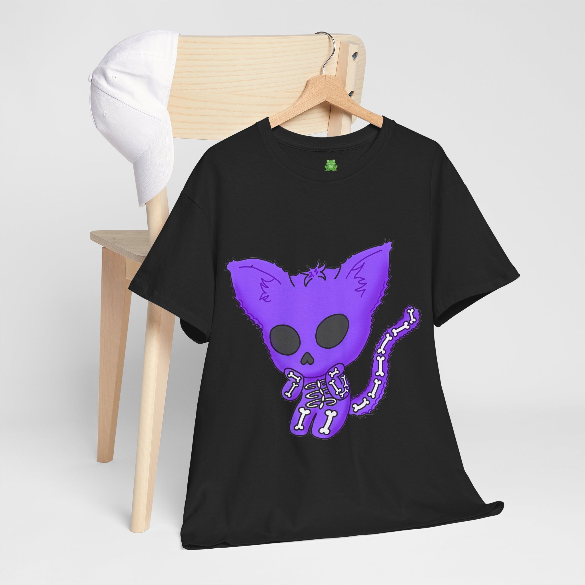 Purple Skeleton Cat Graphic Tee - Cute Creepy Kitty Shirt - 100% Cotton