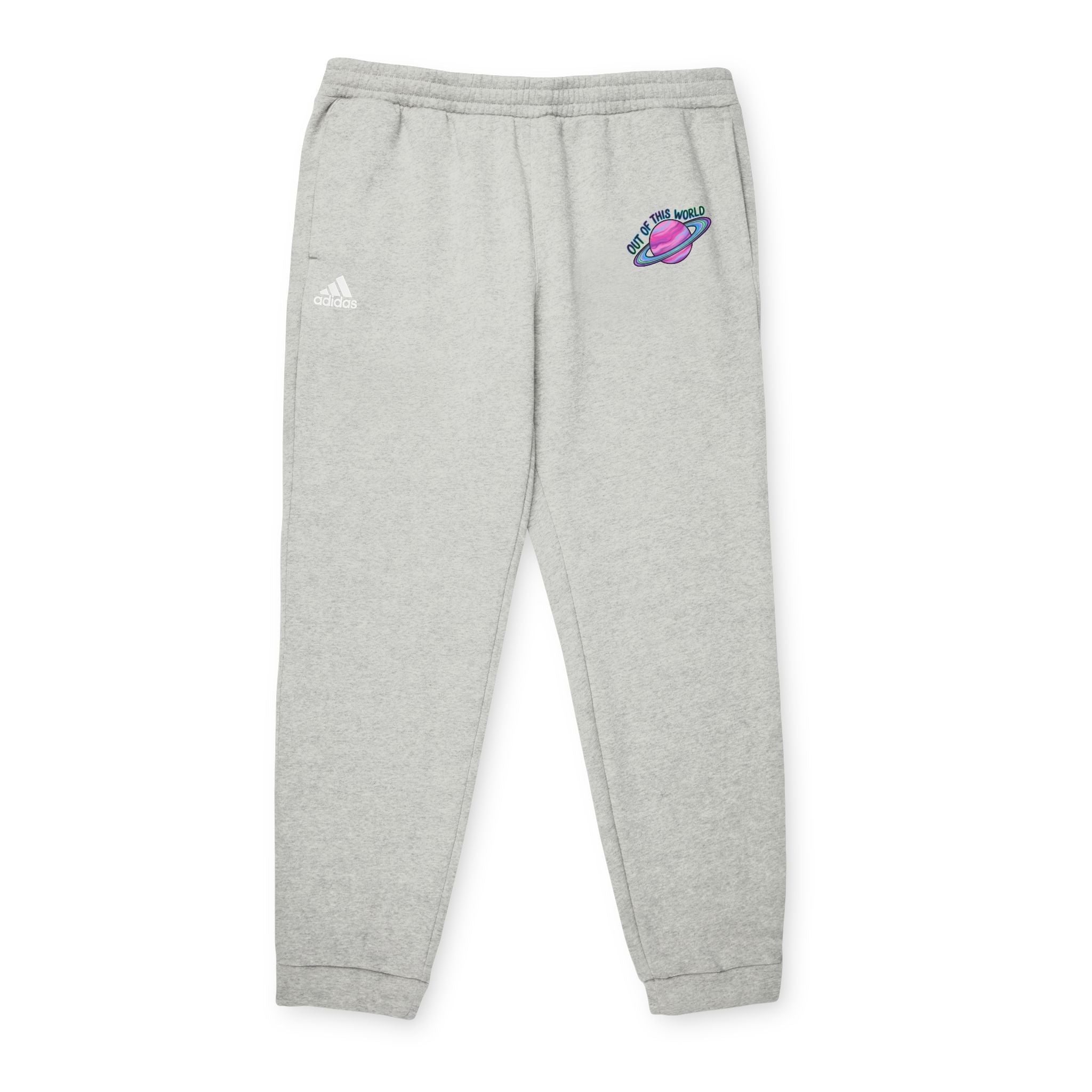 Adidas 'Out of this World' Planet Patch Joggers — Grey Fleece Sweatpants with Retro Space Graphic