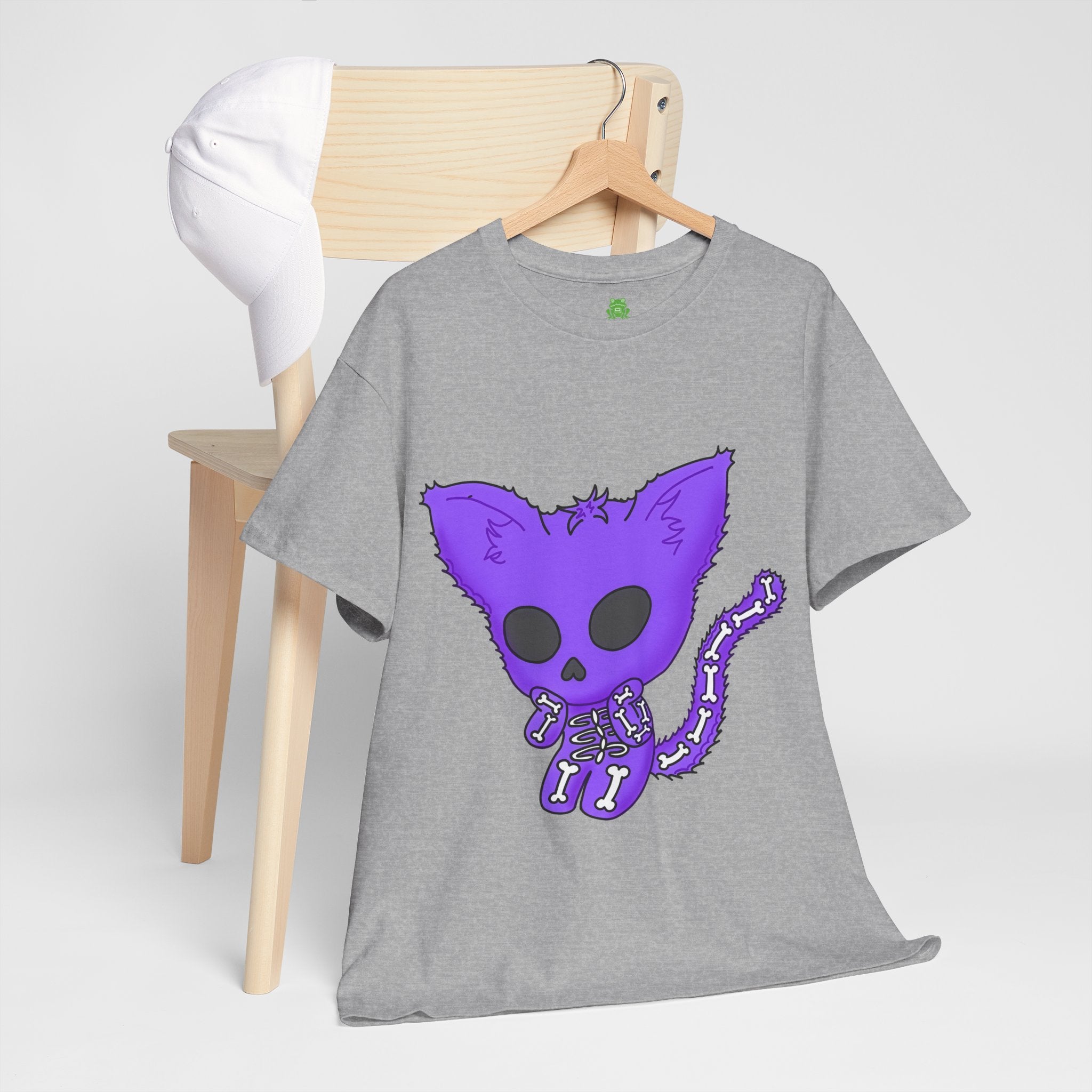 Purple Skeleton Cat Graphic Tee - Cute Creepy Kitty Shirt - 100% Cotton