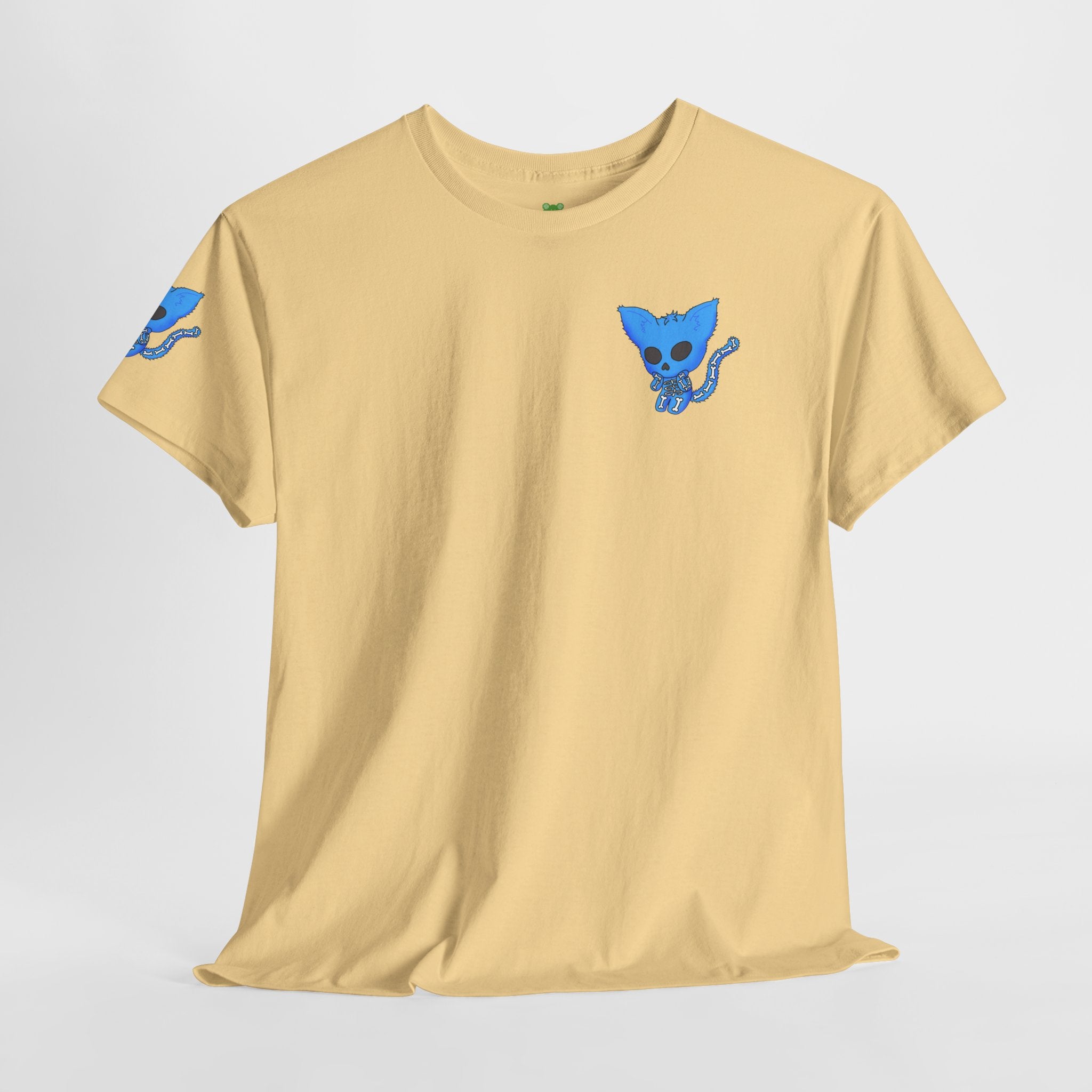 Blue Skeleton Cat Graphic Tee - Cute Creepy Kitty Shirt - 100% Cotton