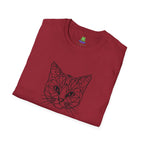 Geometric Cat T-Shirt - Minimal Line Art Cat Face Tee - 100% Cotton