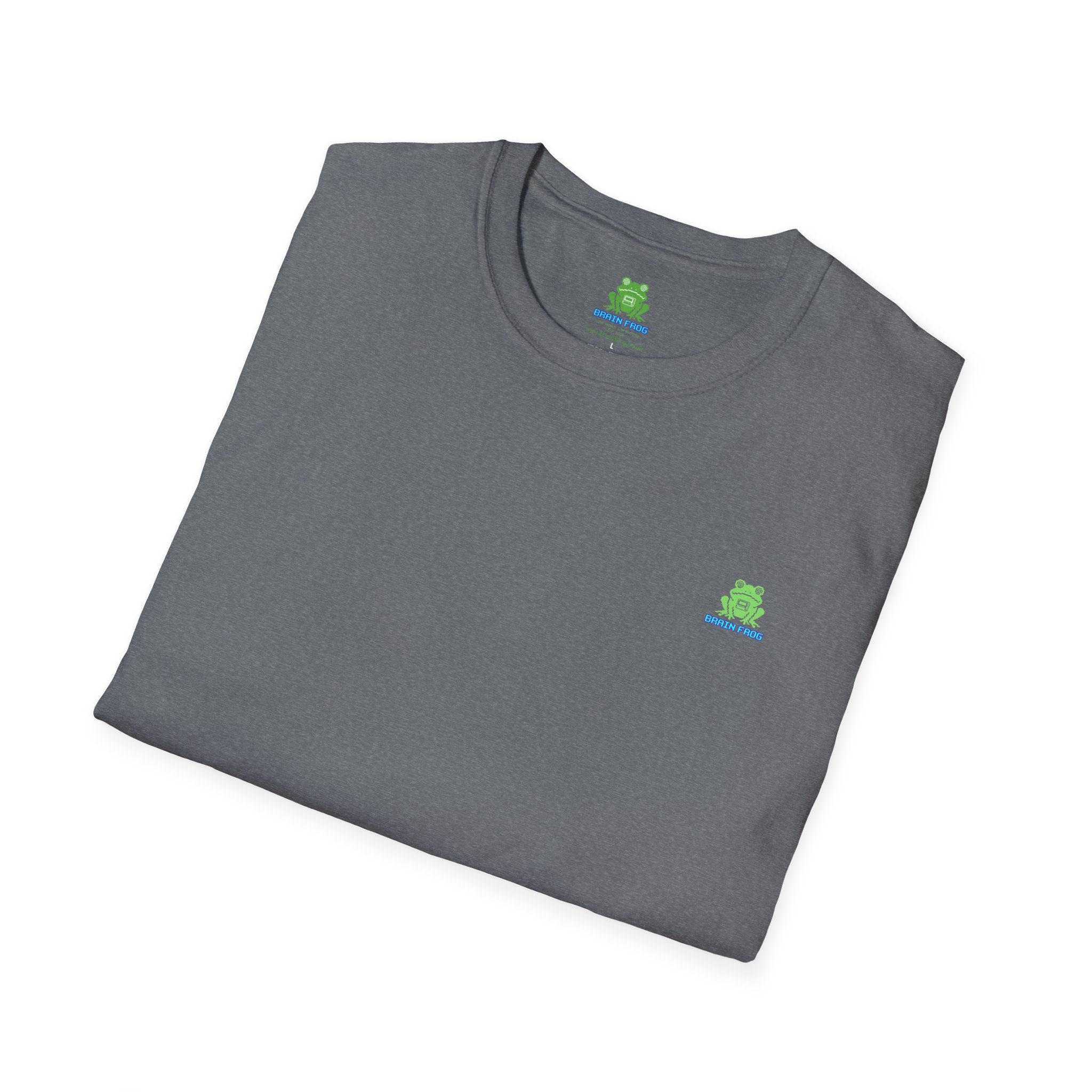 Brain Frog Design Signature T-Shirt - Small Green Brain Frog Logo Tee (Front Chest & Sleeve) - 100% Cotton
