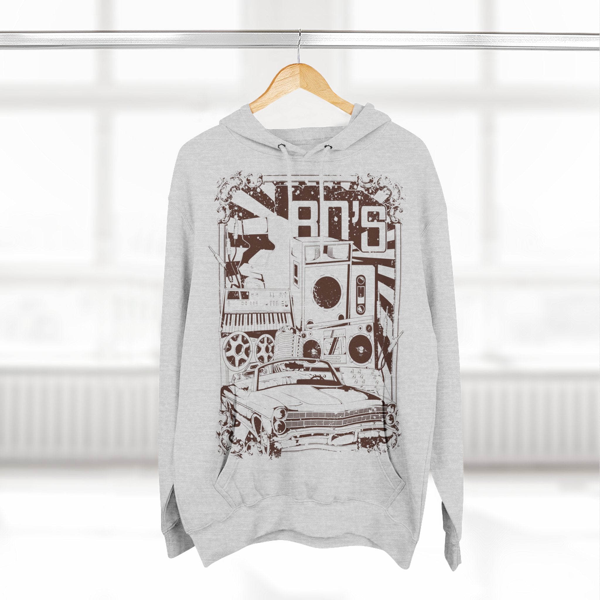 Vintage Car & Stereo Graphic Hoodie - Retro Automotive Streetwear - 100% Cotton / Cotton Blend