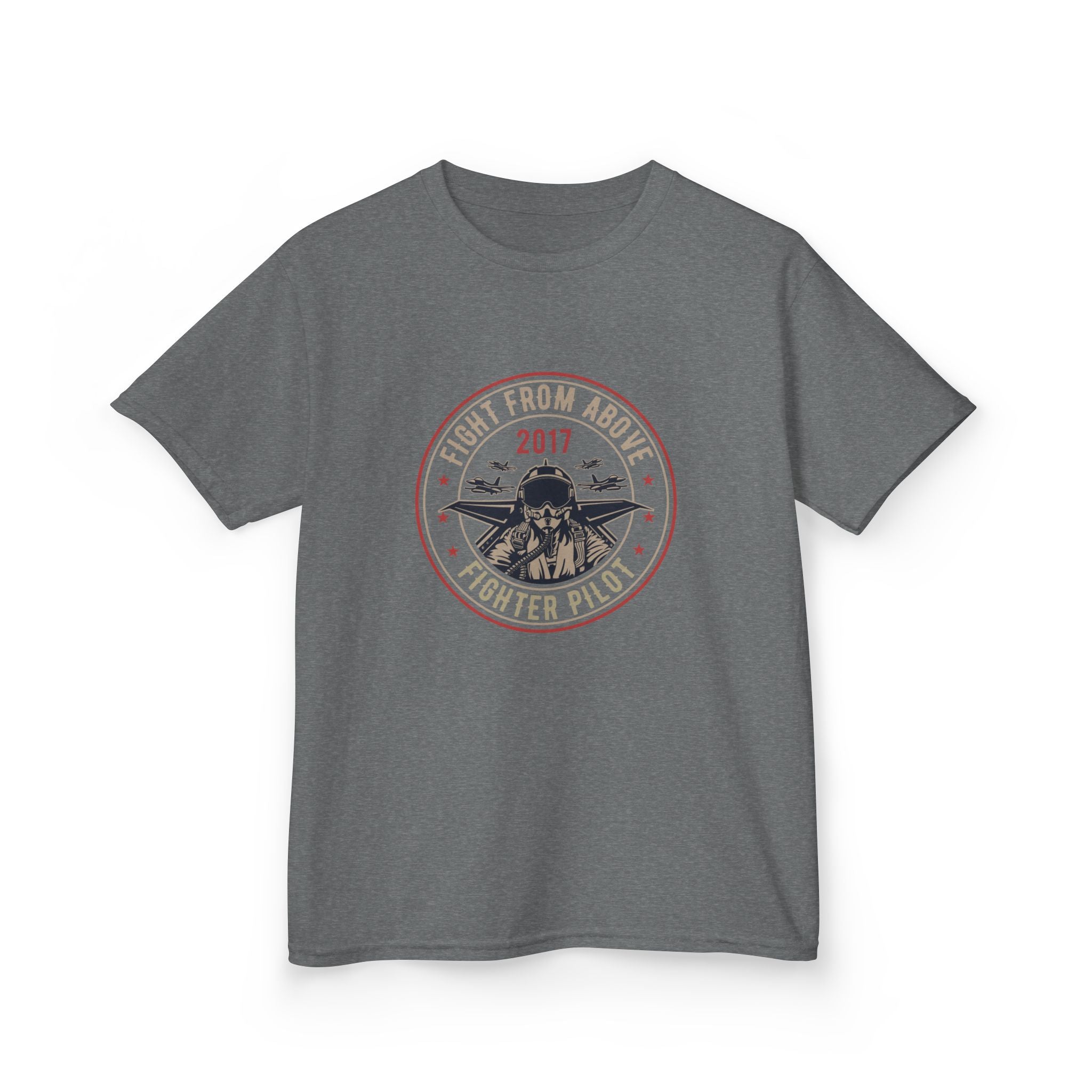 Kids T-Shirt - 'Flight From Above 2017 Fighter Pilot' Vintage Airplane Design - 100% Cotton / Cotton Blend