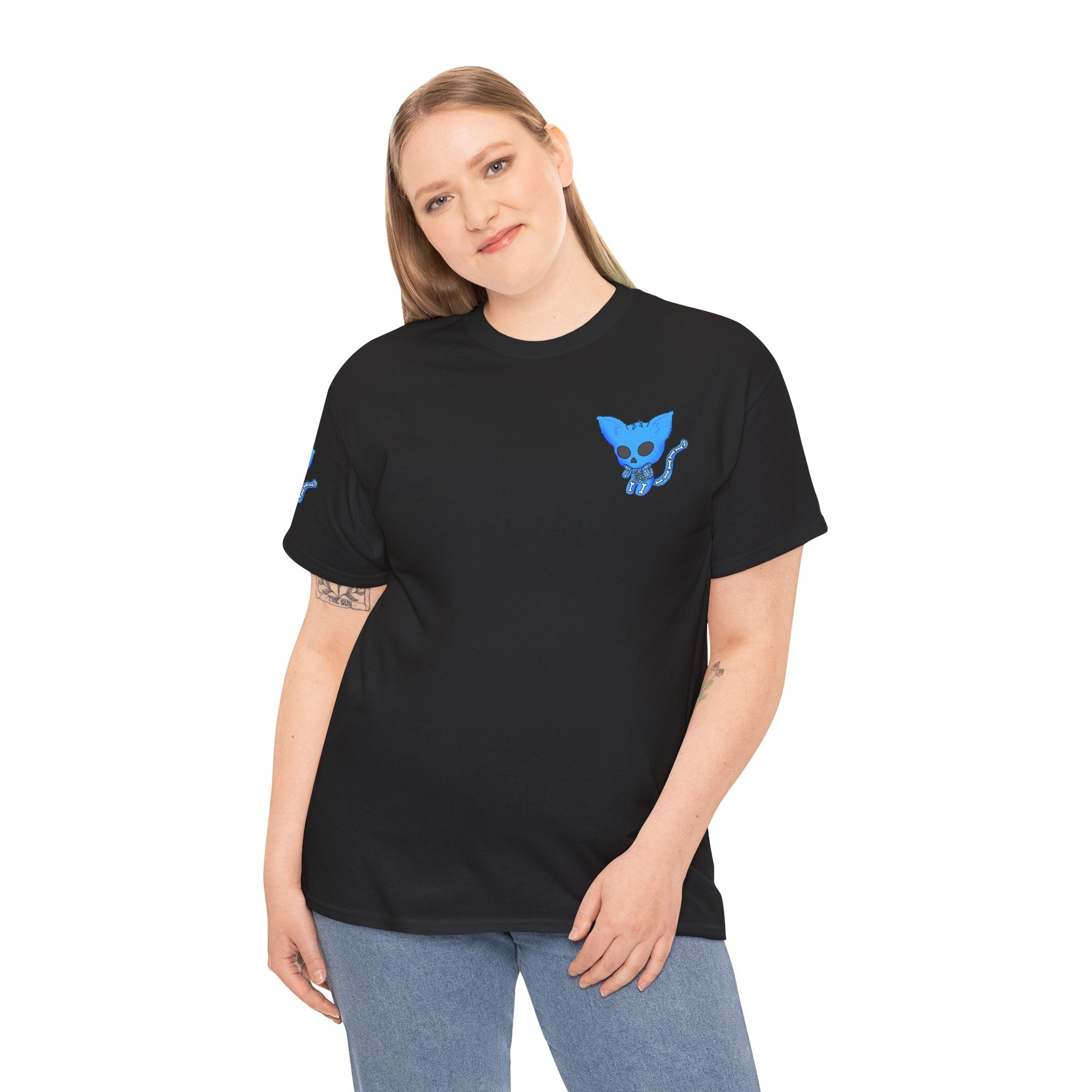 Blue Skeleton Cat Graphic Tee - Cute Creepy Kitty Shirt - 100% Cotton
