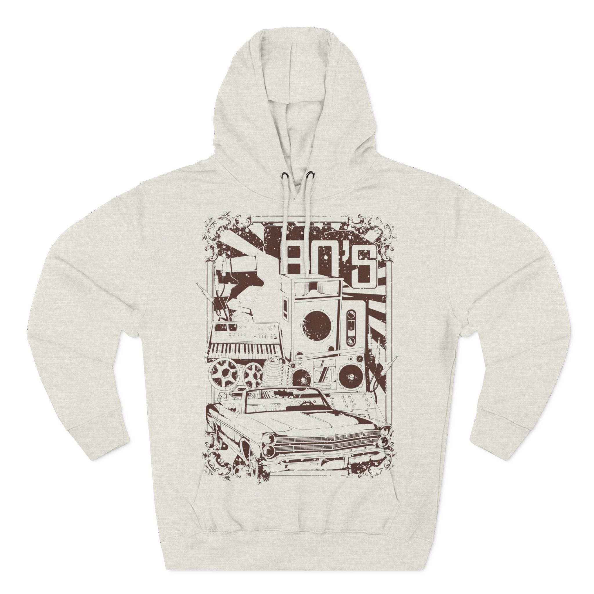 Vintage Car & Stereo Graphic Hoodie - Retro Automotive Streetwear - 100% Cotton / Cotton Blend