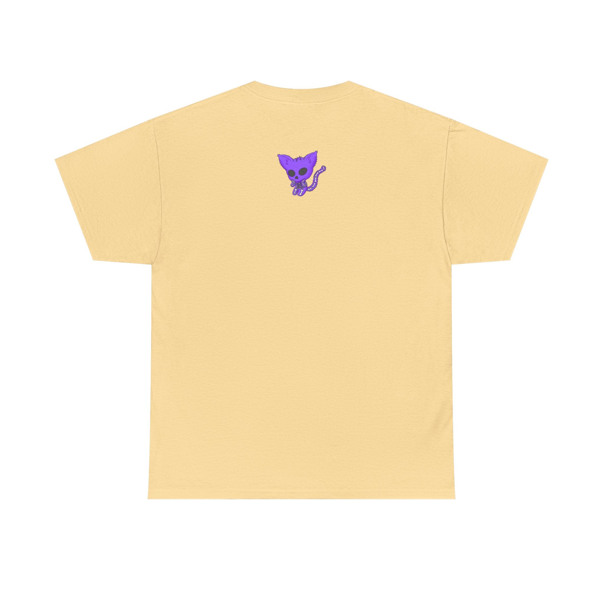 Purple Skeleton Cat Graphic Tee - Cute Creepy Kitty Shirt - 100% Cotton