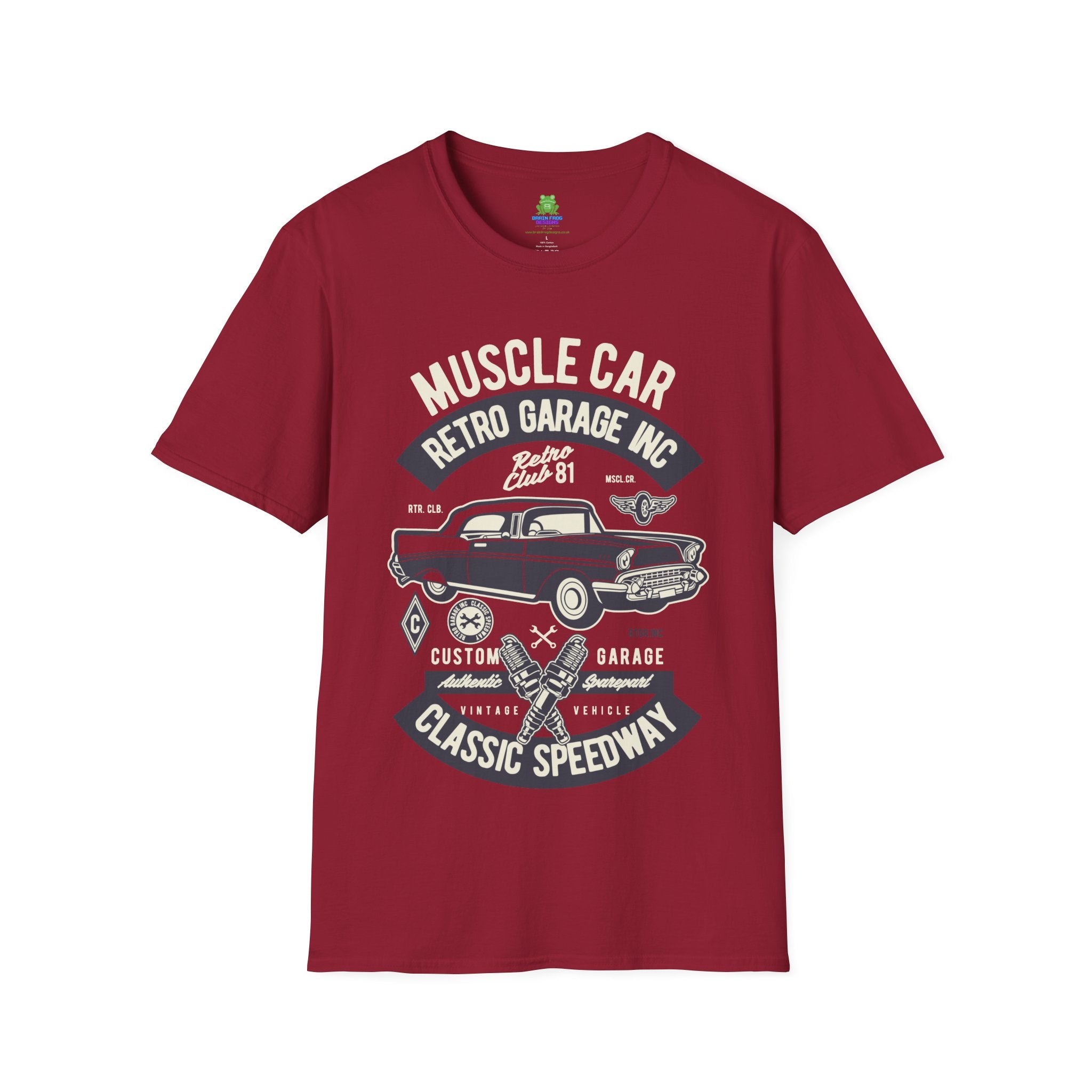 Retro Garage Muscle Car T-Shirt - Classic Speedway Vintage Auto Tee -100% Cotton
