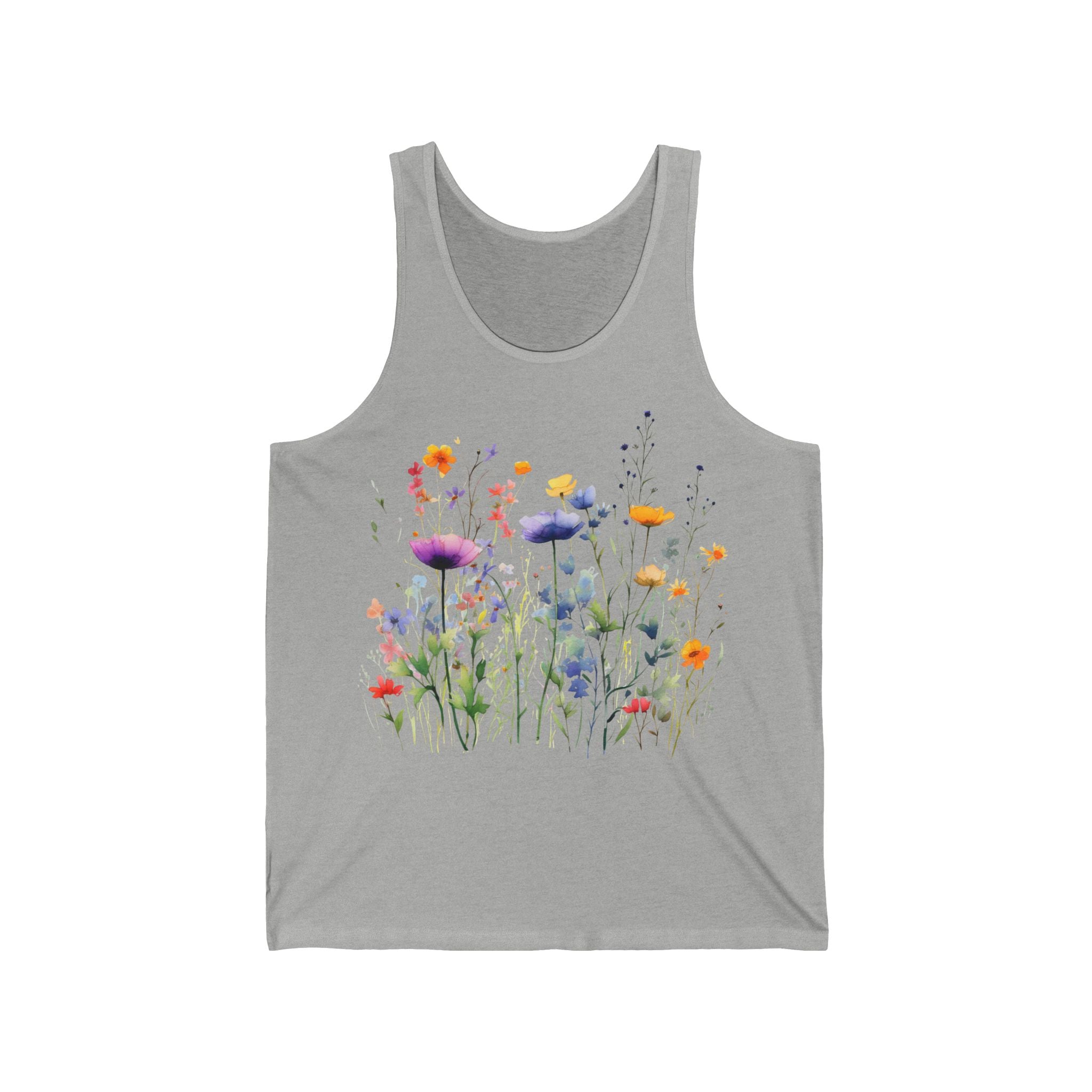 Floral Wildflower Tank Top - Watercolor Garden Flowers Summer Tank - 100% Cotton
