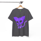 Purple Skeleton Cat Graphic Tee - Cute Creepy Kitty Shirt - 100% Cotton