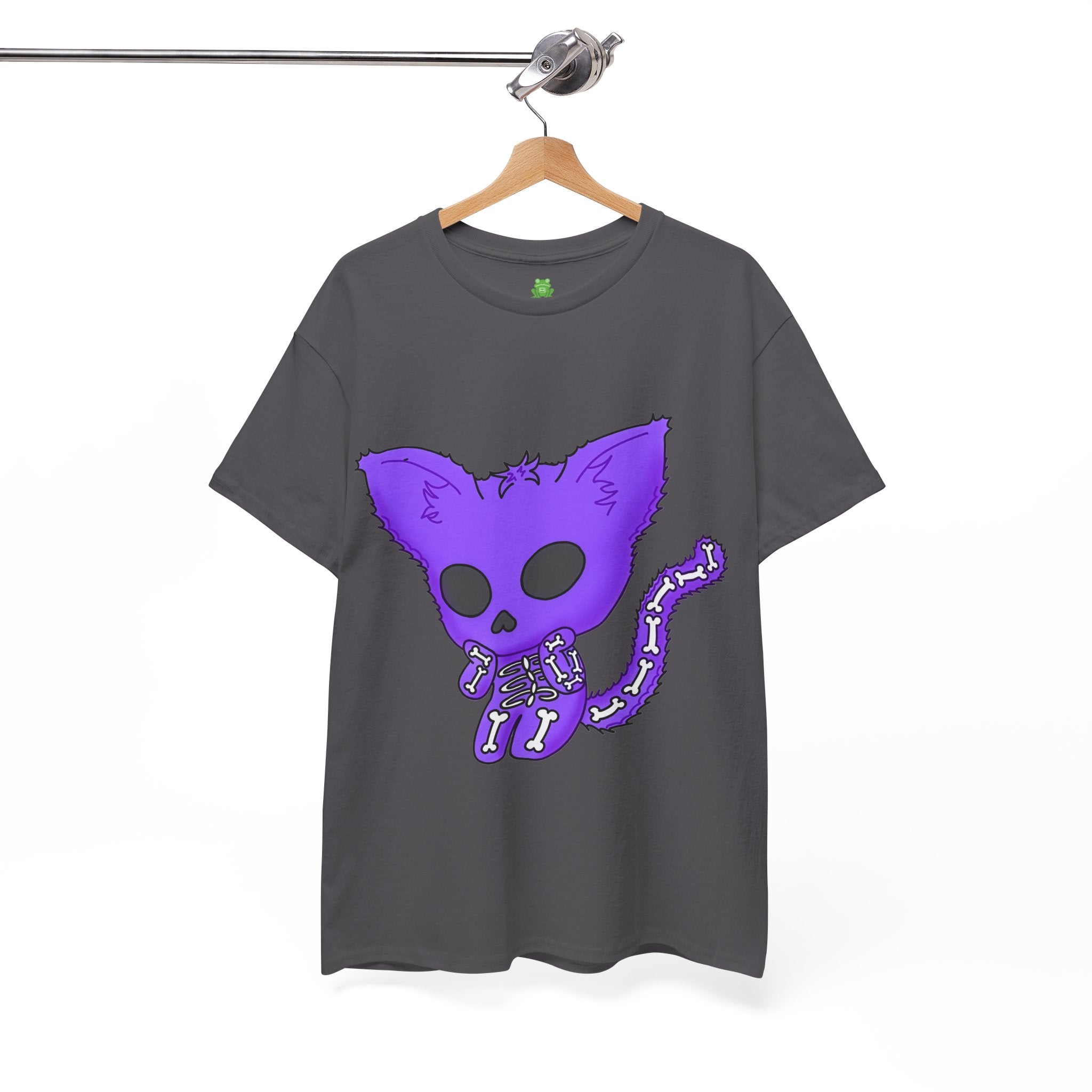 Purple Skeleton Cat Graphic Tee - Cute Creepy Kitty Shirt - 100% Cotton